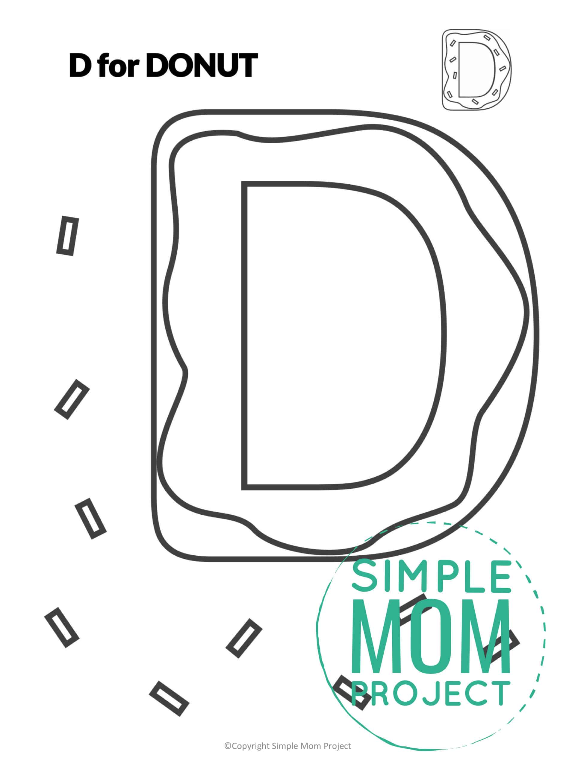 D is for Donut Printable Craft Donut Letter D Craft for Kids, preschoolers, toddlers and kindergartners