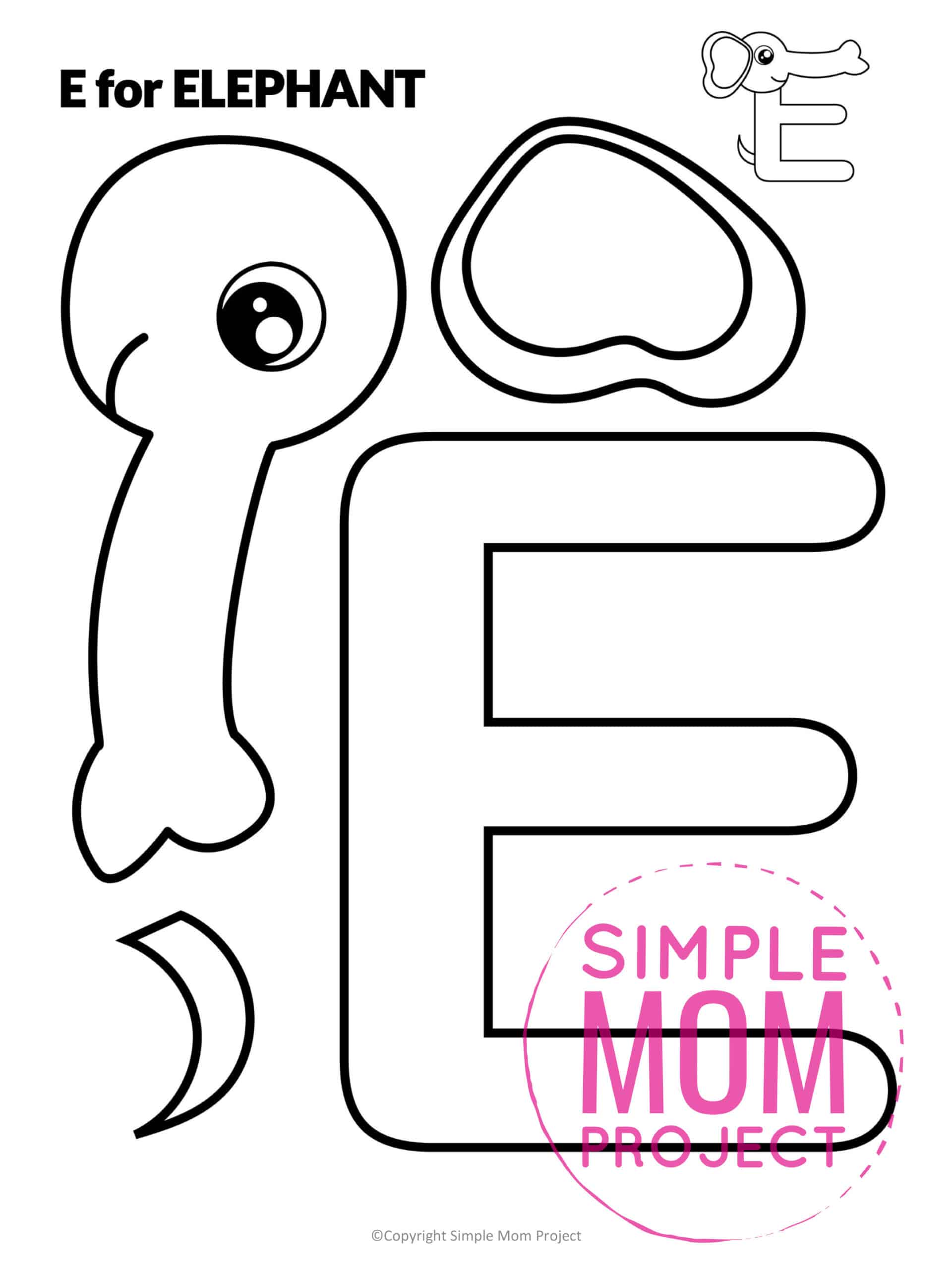 E is for Elephant Printable Craft Elephant Letter E Craft for Kids, preschoolers, toddlers and kindergartners