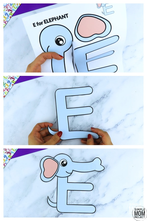 E is for Elephant Printable Craft Elephant Letter E Craft for Kids, preschoolers, toddlers and kindergartners