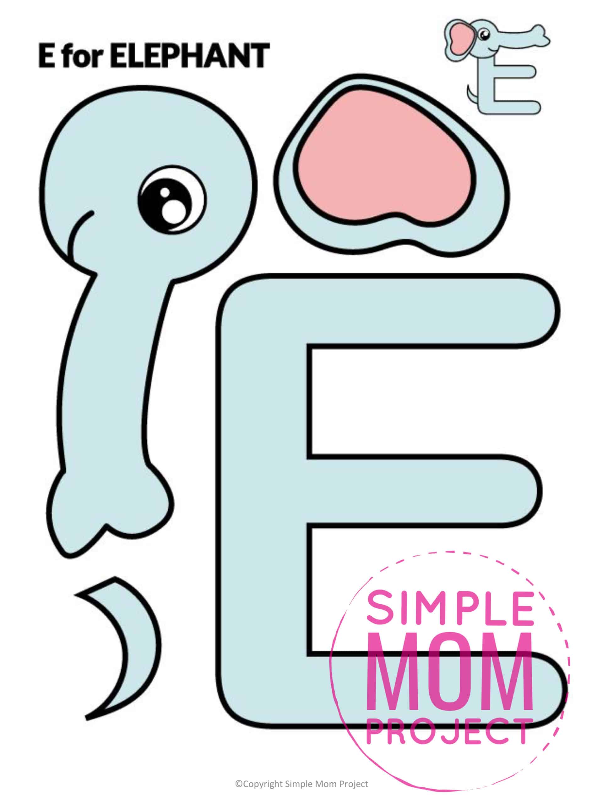 E is for Elephant Printable Craft Elephant Letter E Craft for Kids, preschoolers, toddlers and kindergartners