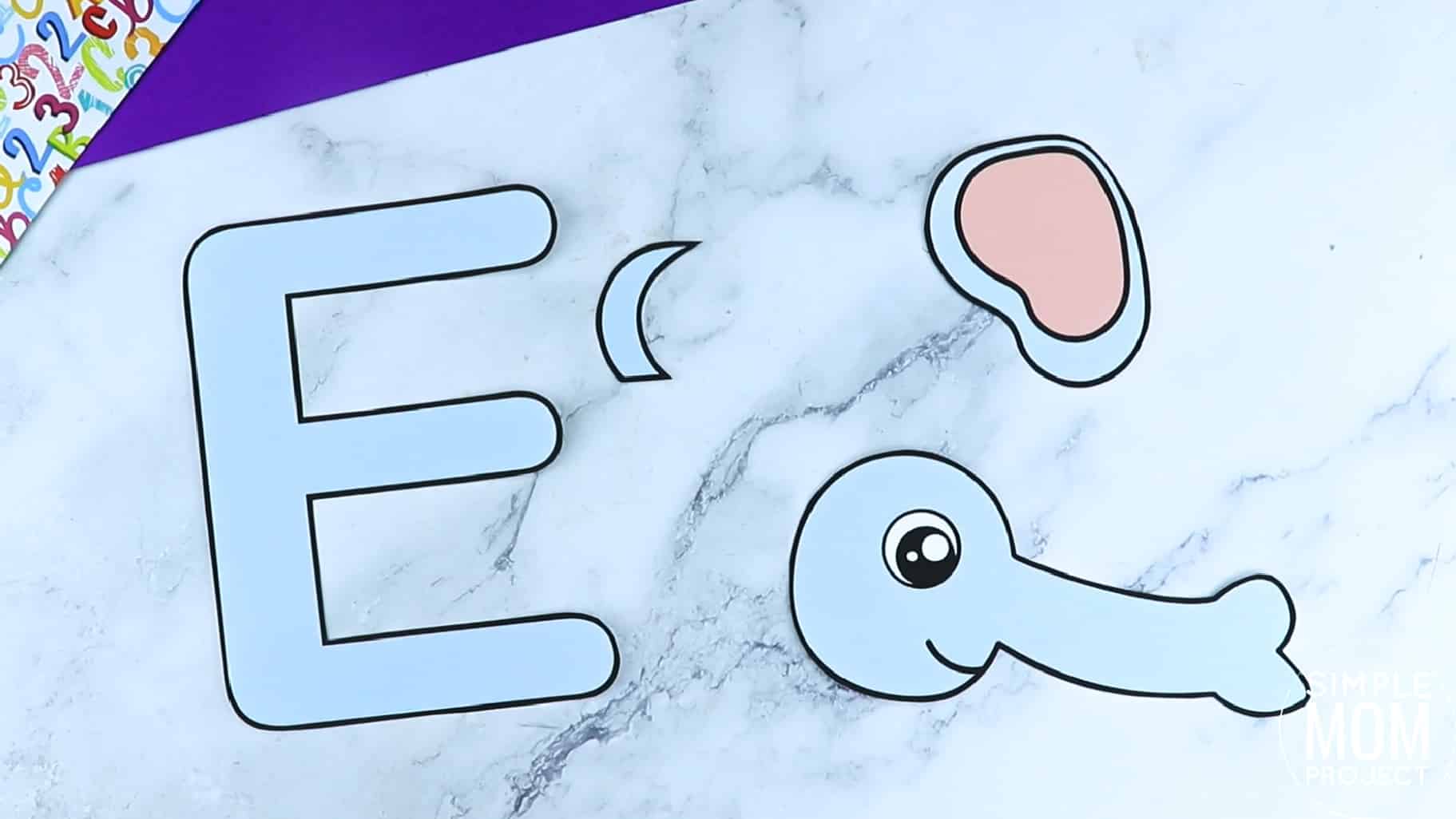 E is for Elephant Printable Craft Elephant Letter E Craft for Kids, preschoolers, toddlers and kindergartners