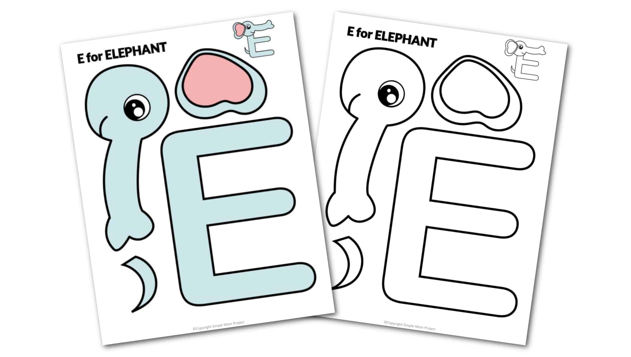E is for Elephant Printable Craft Elephant Letter E Craft for Kids, preschoolers, toddlers and kindergartners