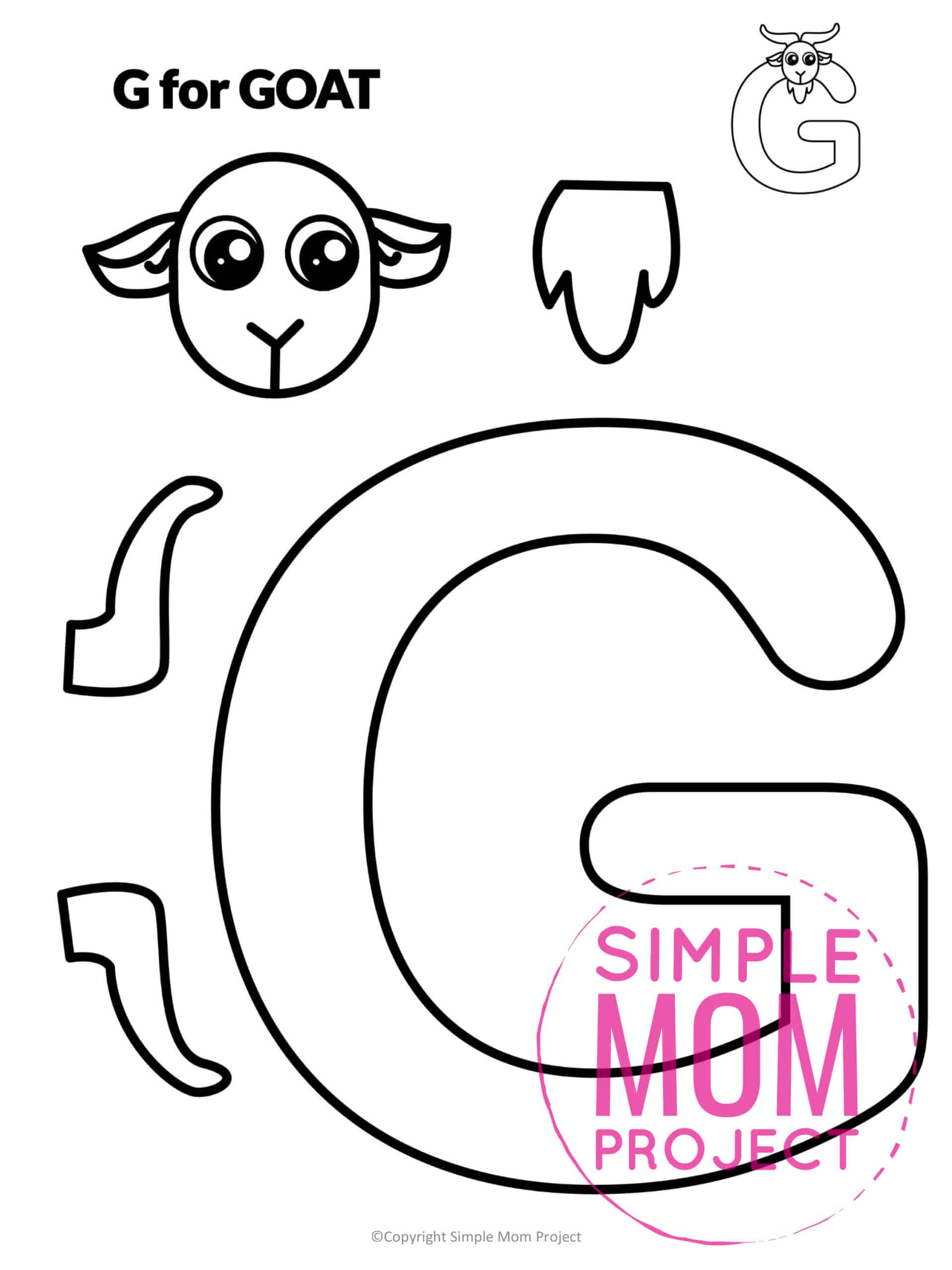 G is for Goat Printable Craft Goat Letter G Craft for Kids, preschoolers, toddlers and kindergartners