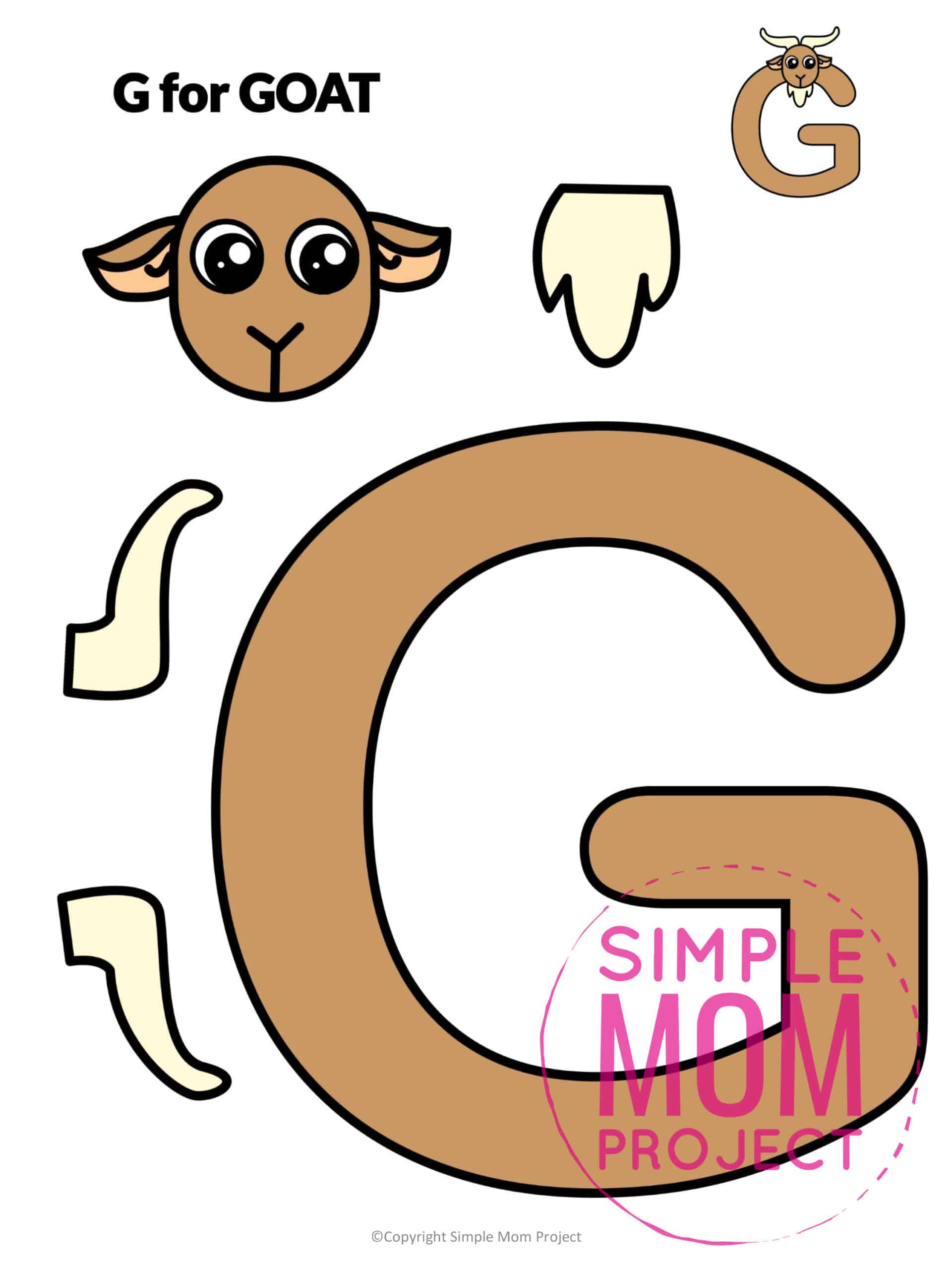 G is for Goat Printable Craft Goat Letter G Craft for Kids, preschoolers, toddlers and kindergartners