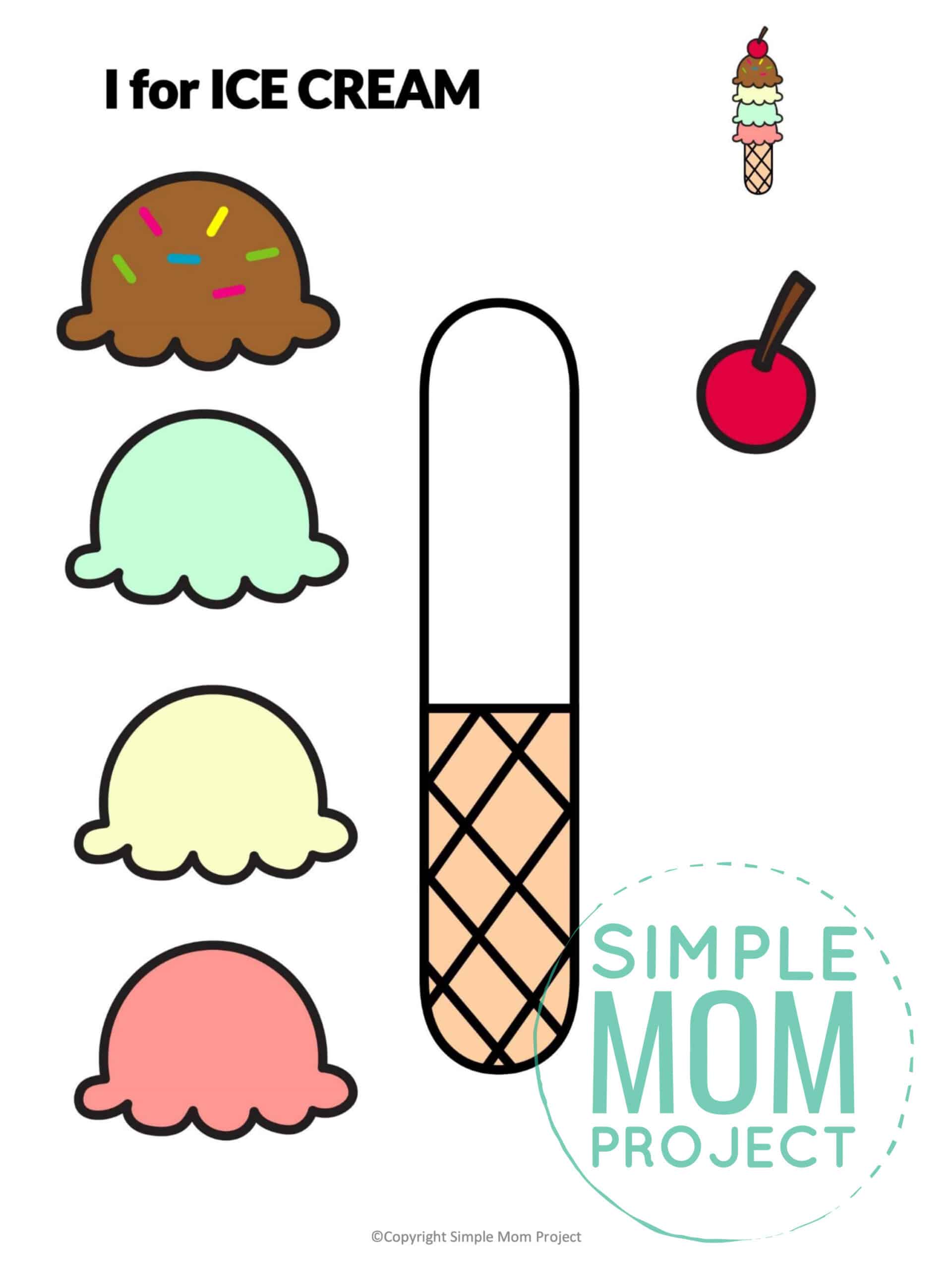 I is for Ice Cream Printable Craft Ice Cream Letter I Craft for Kids, preschoolers, toddlers and kindergartners