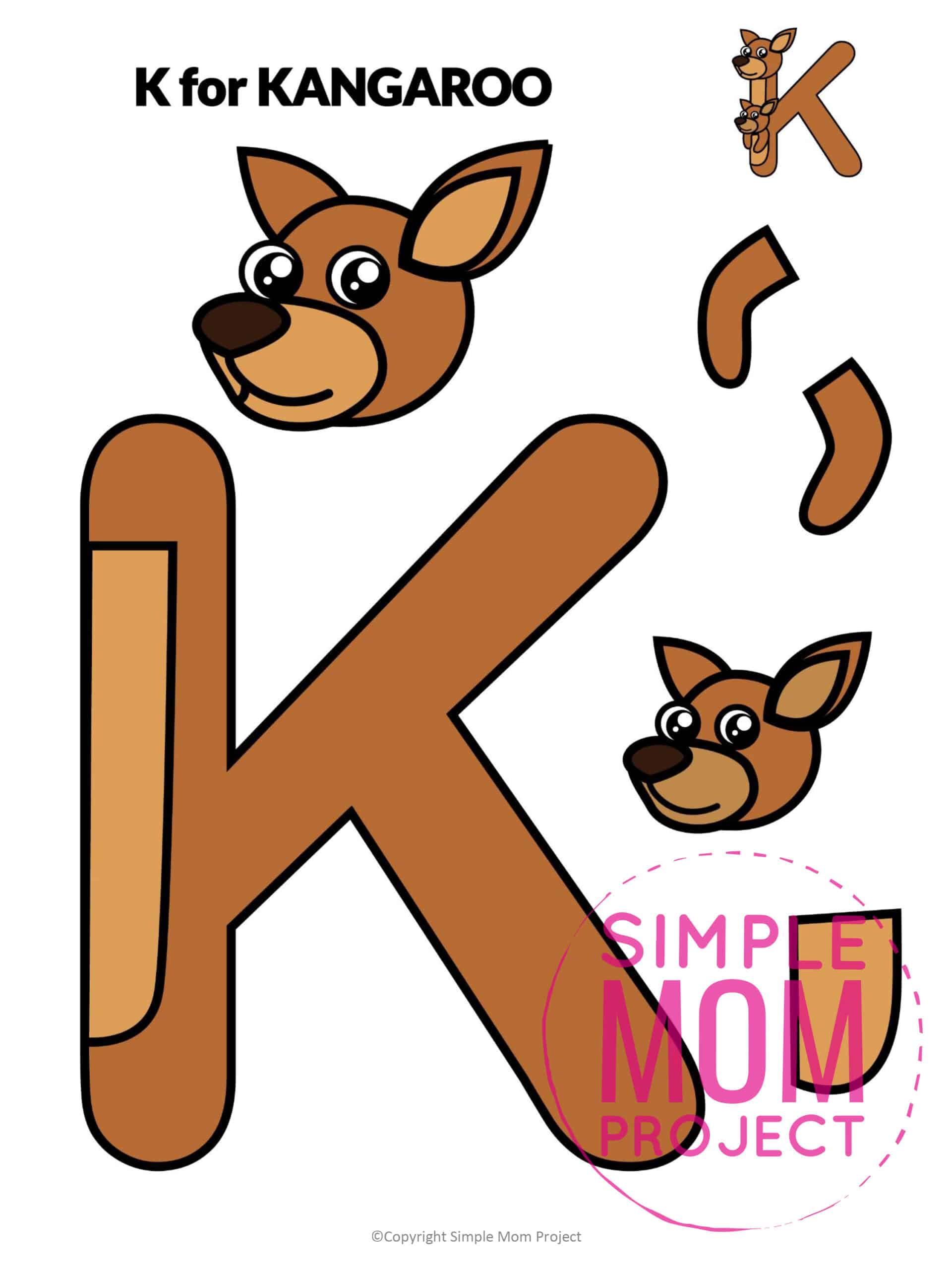 K is for Kangaroo Printable Craft Letter K Craft for Kids, preschoolers, toddlers and kindergartners