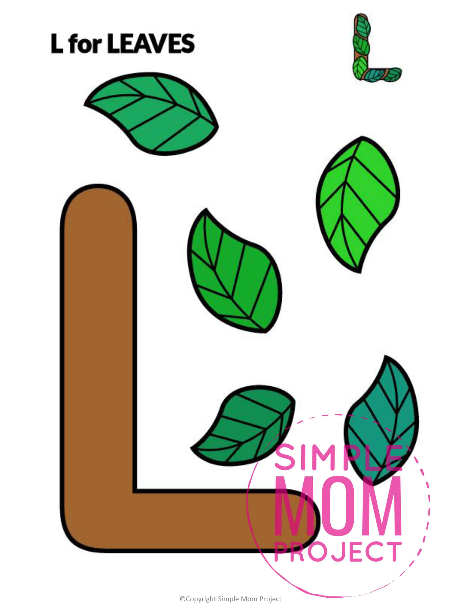 L is for Leaf Printable Craft Leaf Letter L Craft for Kids, preschoolers, toddlers and kindergartners