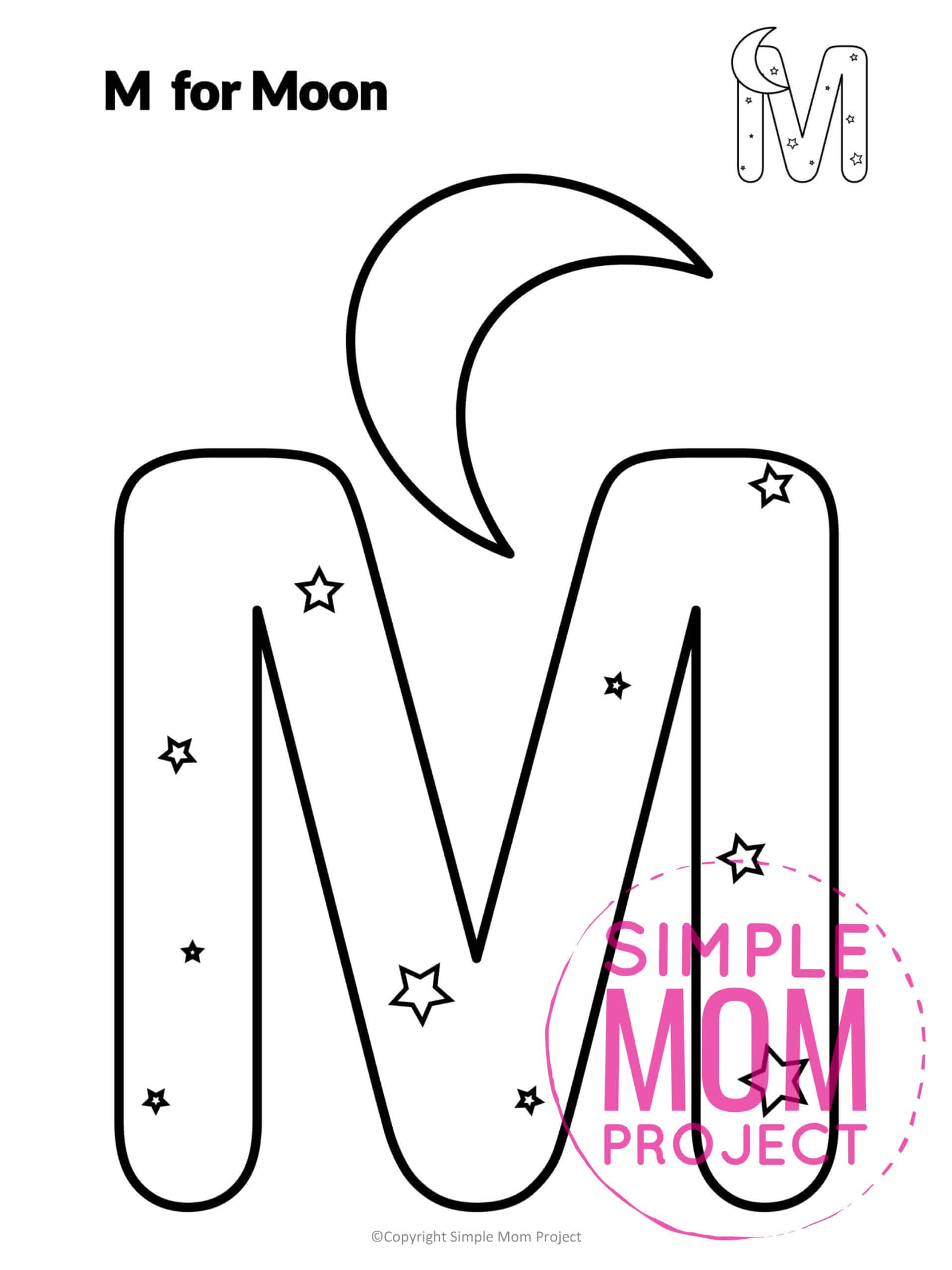 M is for Moon Printable Craft Moon Letter M Craft for Kids, preschoolers, toddlers and kindergartners