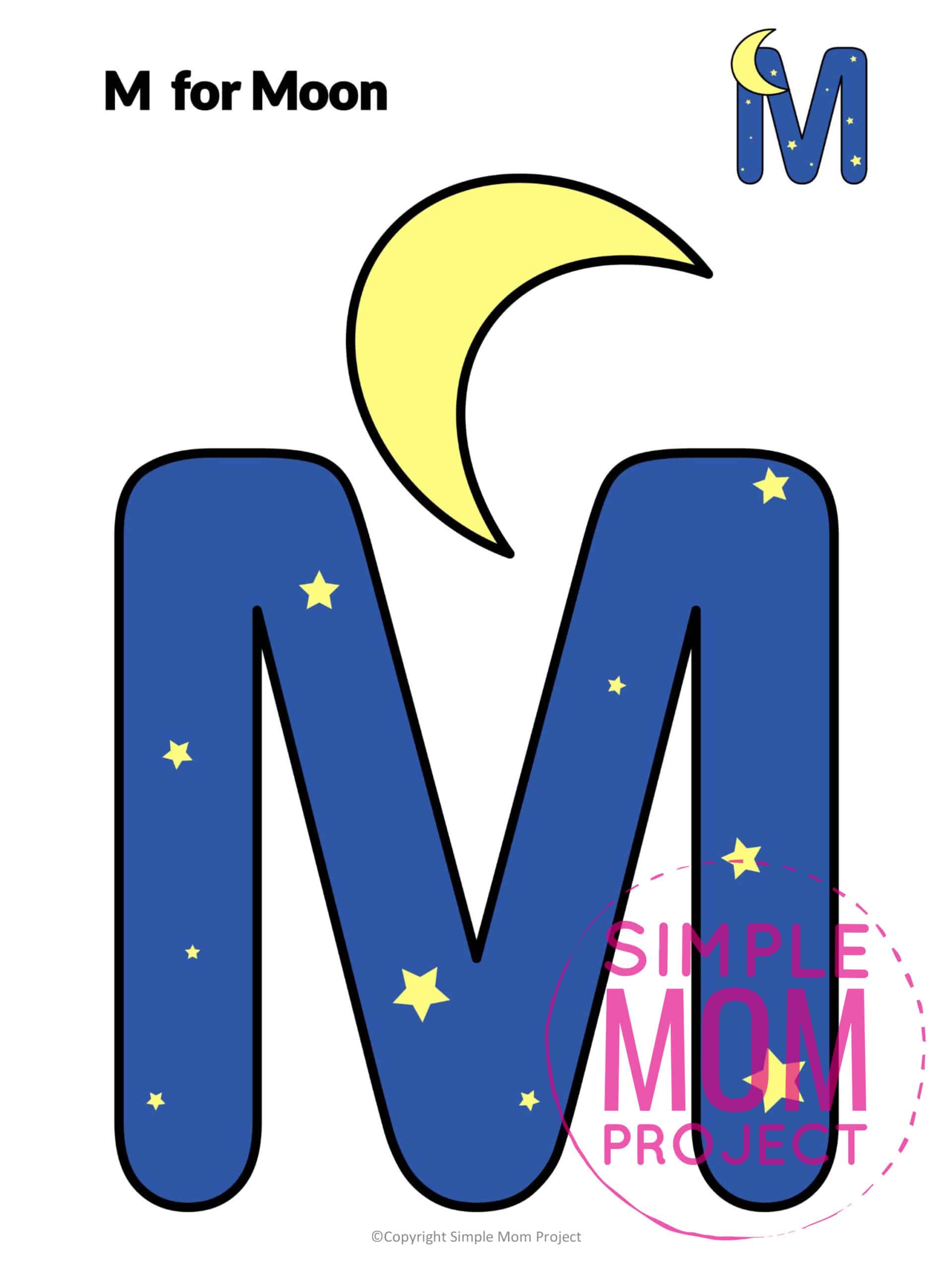 M is for Moon Printable Craft Moon Letter M Craft for Kids, preschoolers, toddlers and kindergartners
