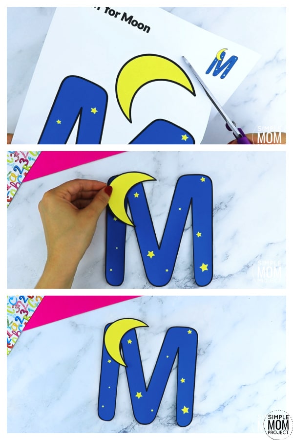 M is for Moon Printable Craft Moon Letter M Craft for Kids, preschoolers, toddlers and kindergartners