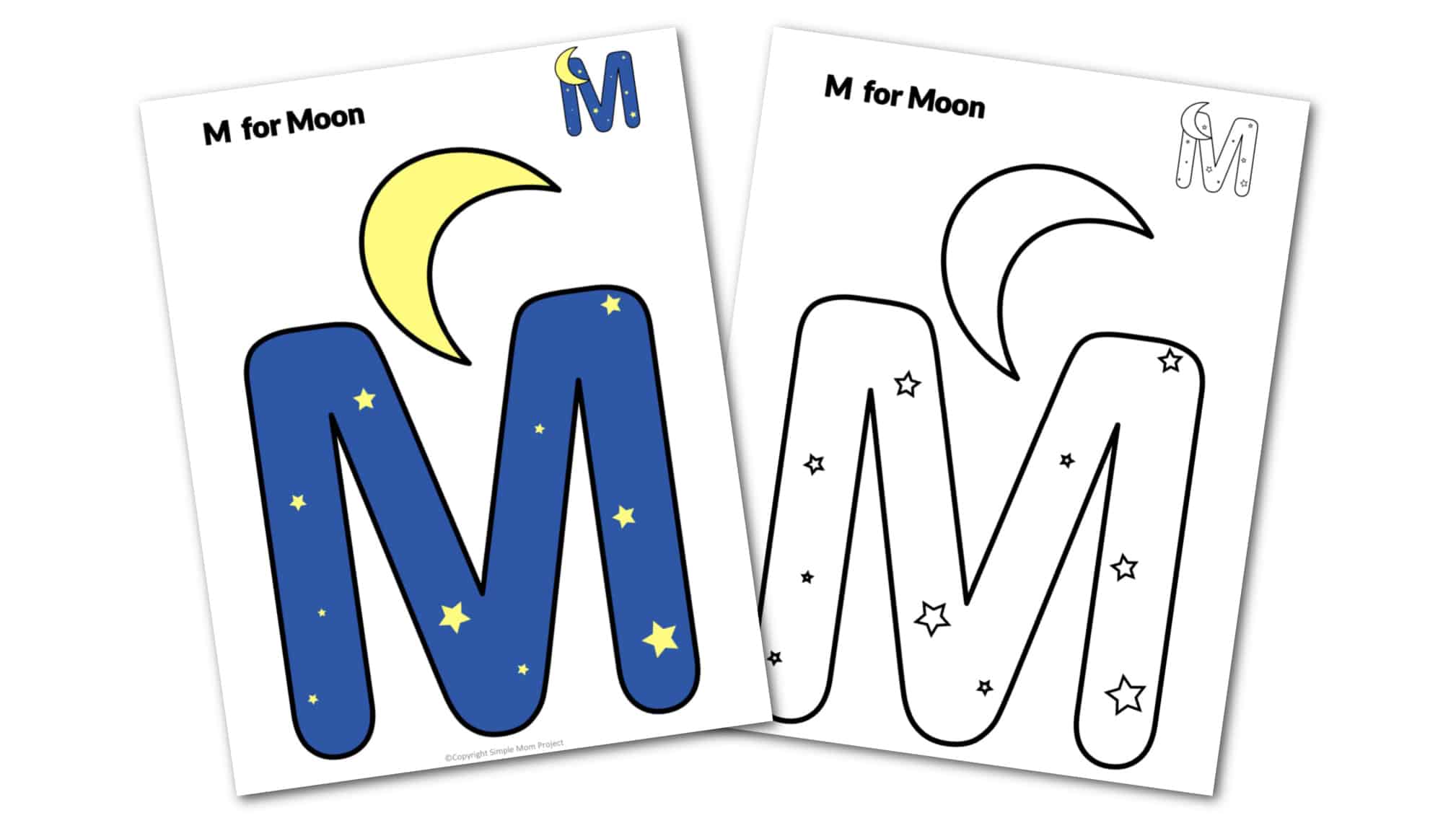 M is for Moon Printable Craft Moon Letter M Craft for Kids, preschoolers, toddlers and kindergartners