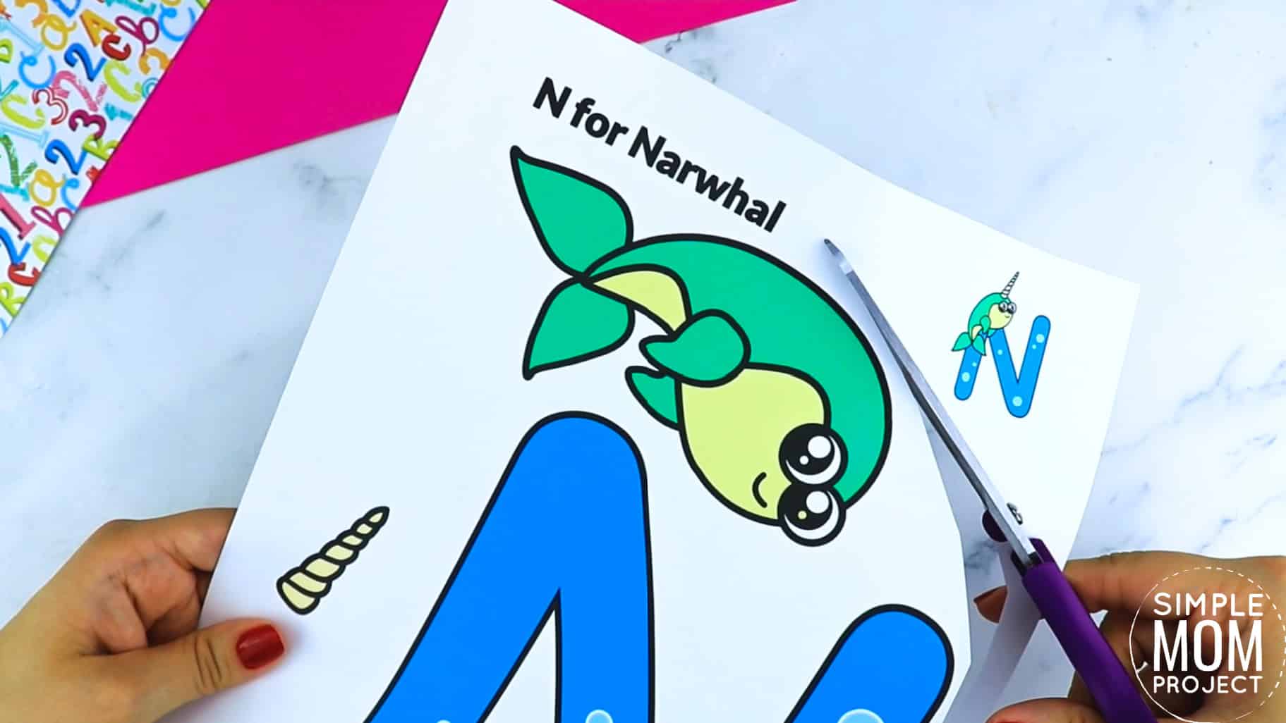 N is for Narwhal Printable Craft Narwhal Letter N Craft for Kids, preschoolers, toddlers and kindergartners