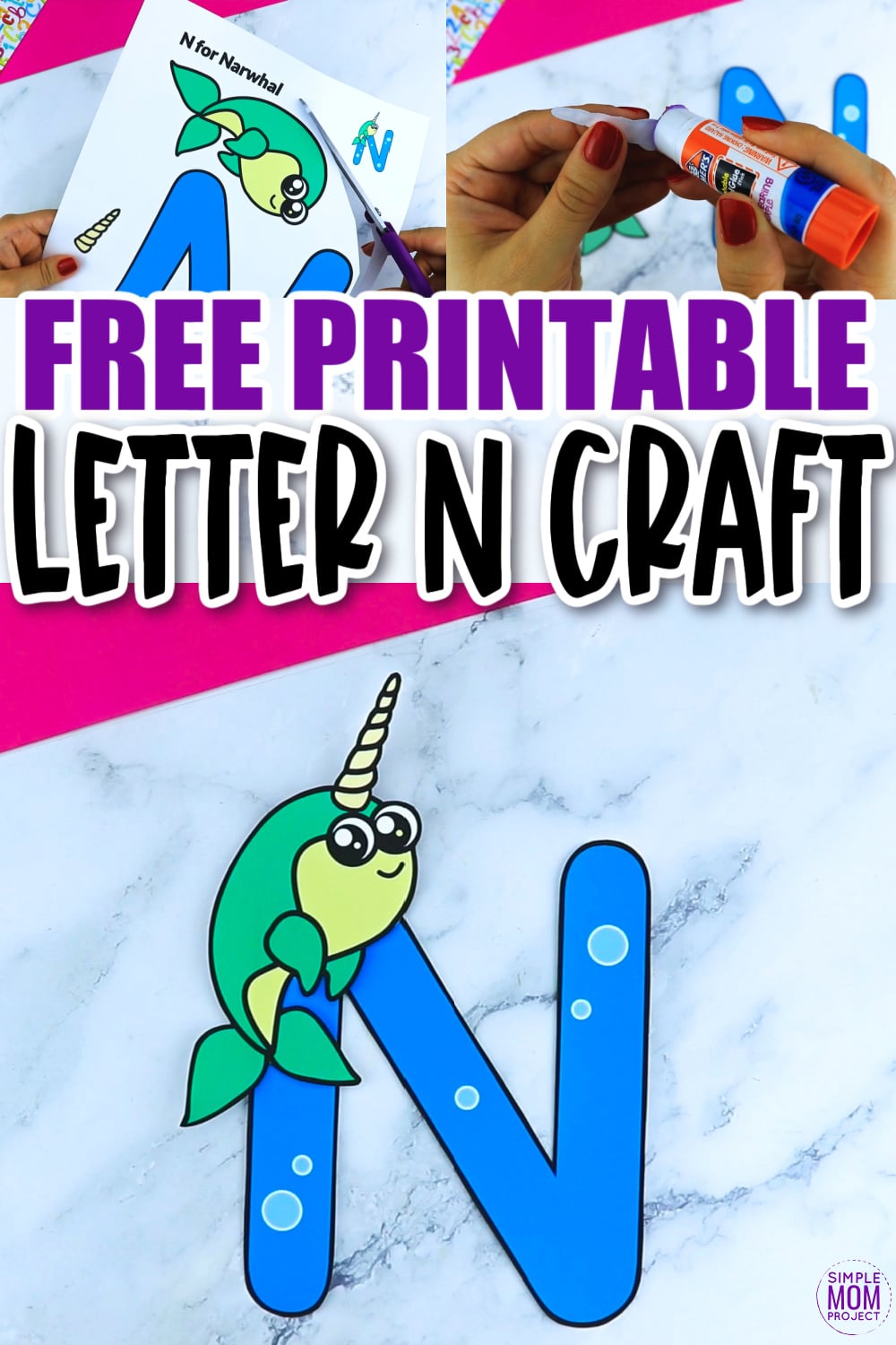 N is for Narwhal Printable Craft Narwhal Letter N Craft for Kids, preschoolers, toddlers and kindergartners