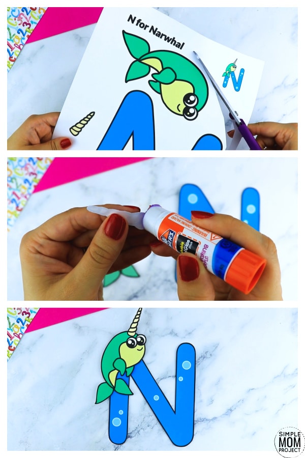 N is for Narwhal Printable Craft Narwhal Letter N Craft for Kids, preschoolers, toddlers and kindergartners