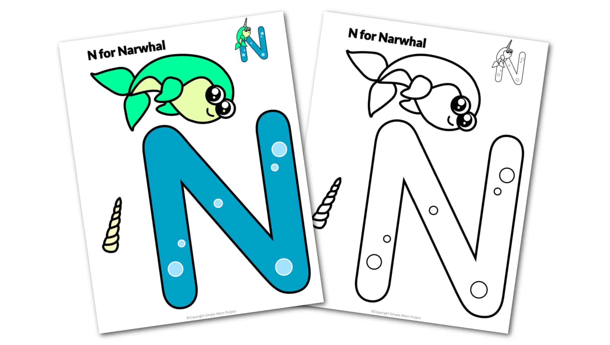 N is for Narwhal Printable Craft Narwhal Letter N Craft for Kids, preschoolers, toddlers and kindergartners