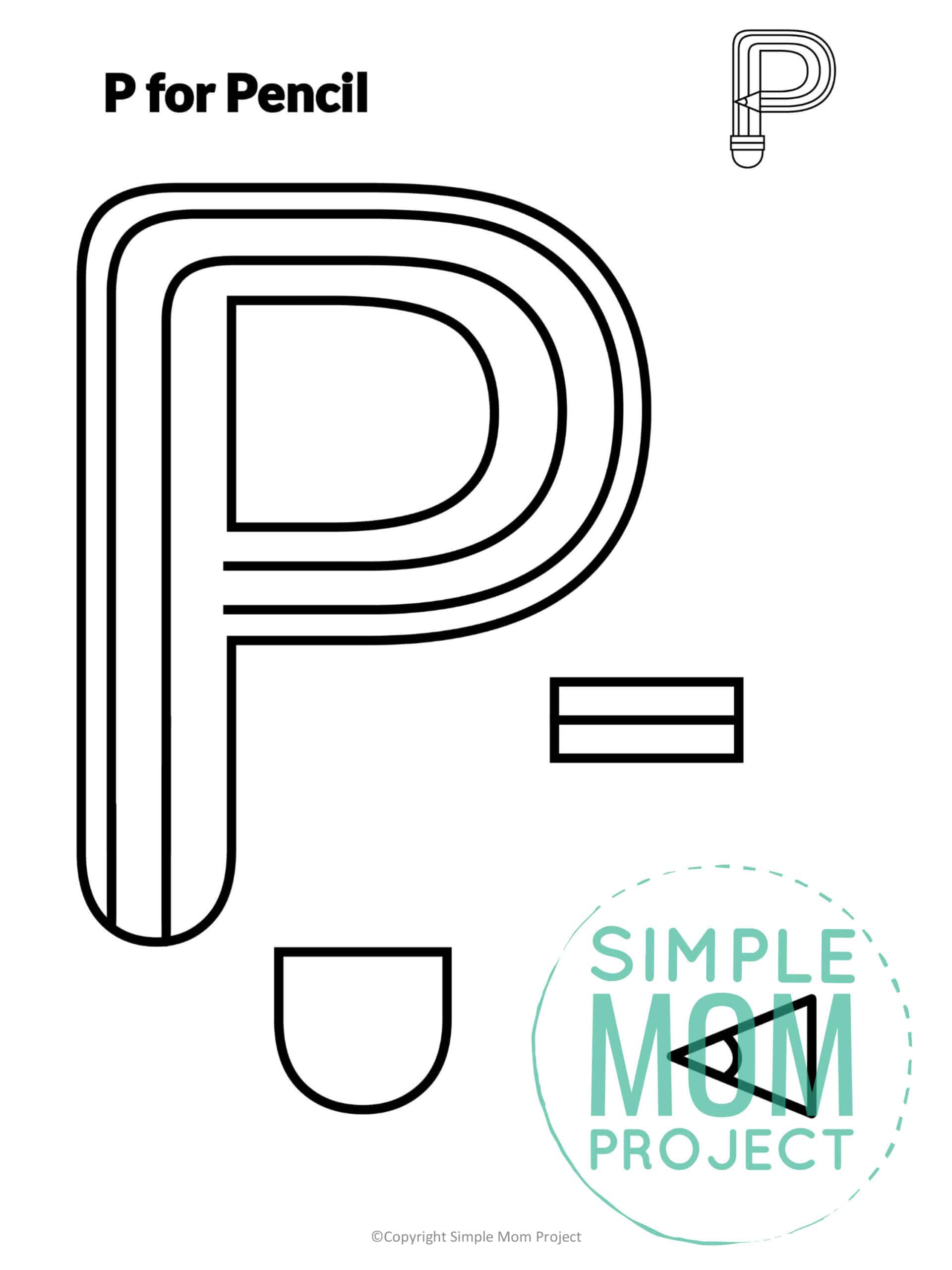 P is for Pencil Printable Craft Pencil Letter P Craft for Kids, preschoolers, toddlers and kindergartners