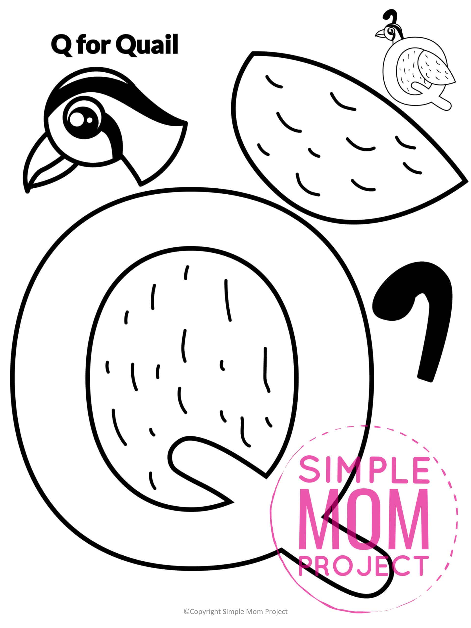 Q is for Quail Printable Craft Quail Letter Letter Q Craft for Kids, preschoolers, toddlers and kindergartners