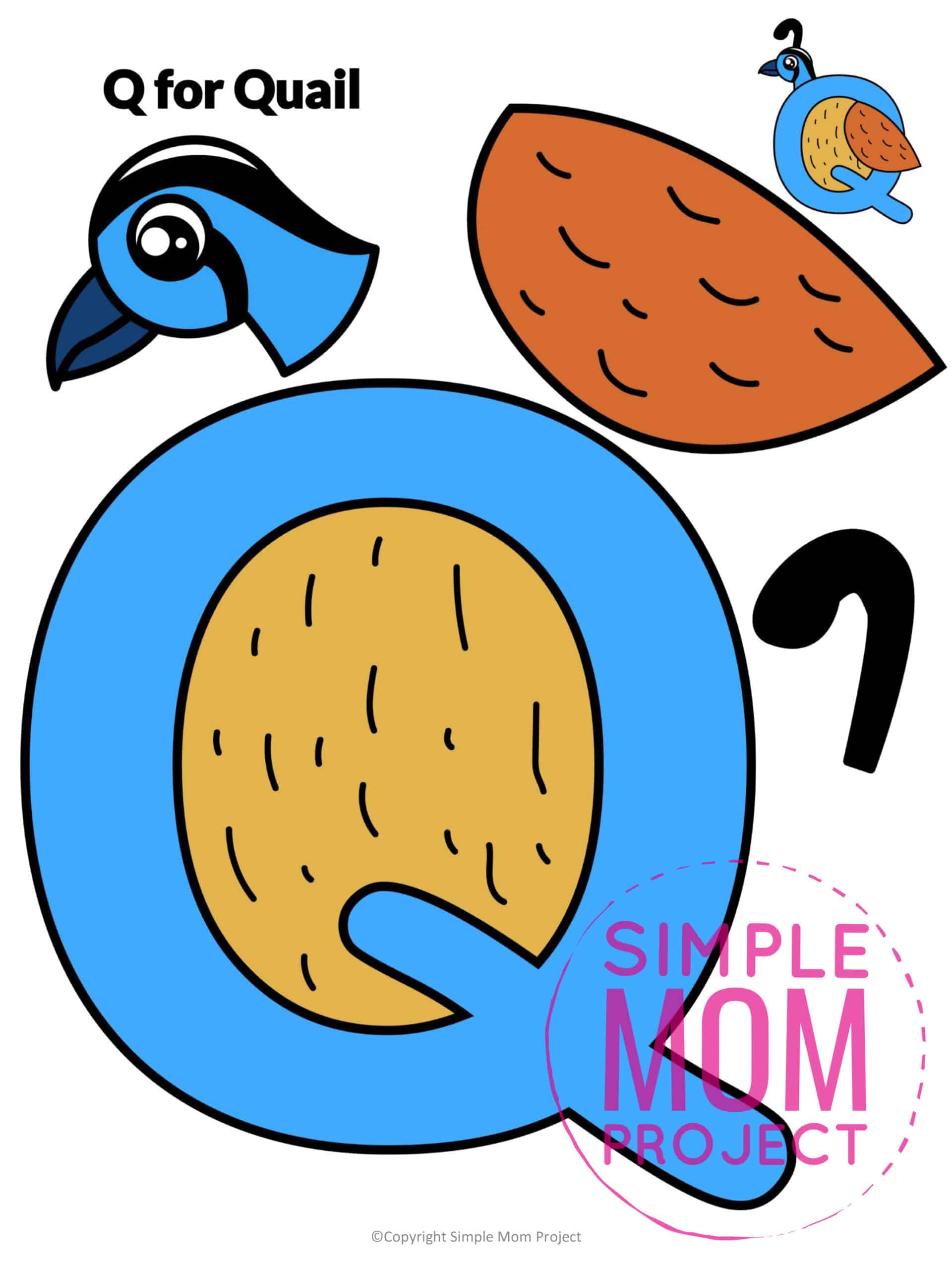 Q is for Quail Printable Craft Quail Letter Letter Q Craft for Kids, preschoolers, toddlers and kindergartners