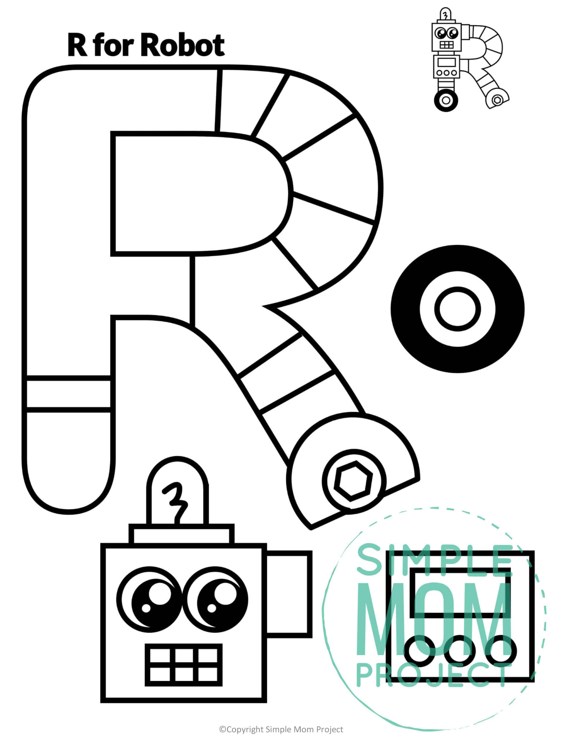 R is for Robot Printable Craft Robot Letter R Craft for Kids, preschoolers, toddlers and kindergartners