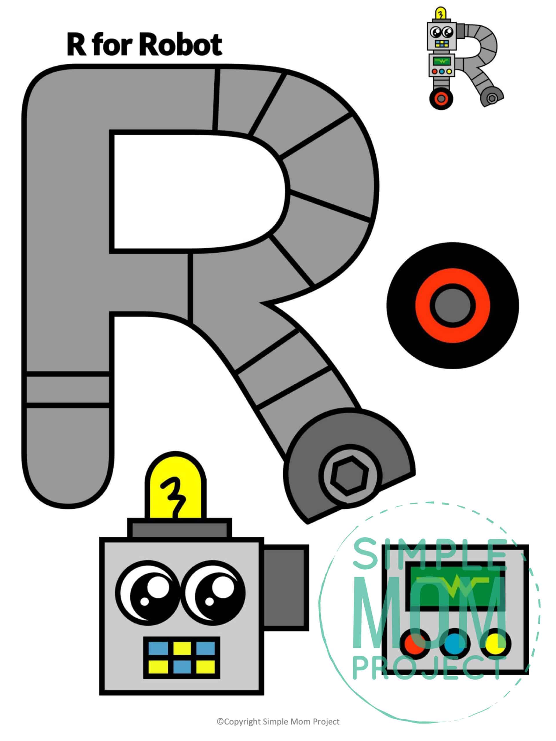 R is for Robot Printable Craft Robot Letter R Craft for Kids, preschoolers, toddlers and kindergartners