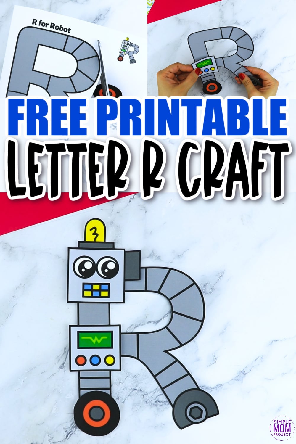 Are you looking for a fun and creative way to teach the alphabet uppercase letter R? Use this fun preschool free printable letter R for Robot learning craft activities. Grab other things that start with the letter R, like a rainbow coloring sheet, a rocket toy, a rooster or rabbit stuffed animal as you make this easy letter K craft. Your kindergarten students will also love making this fun printable letter R is for robot craft.