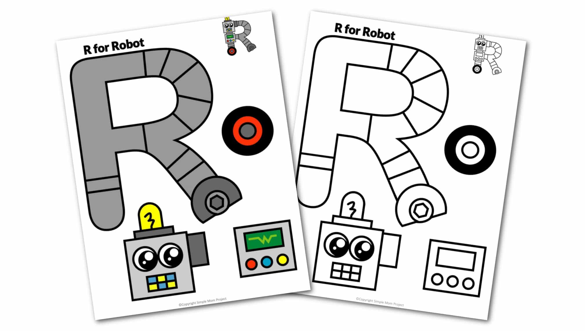 R is for Robot Printable Craft Robot Letter R Craft for Kids, preschoolers, toddlers and kindergartners