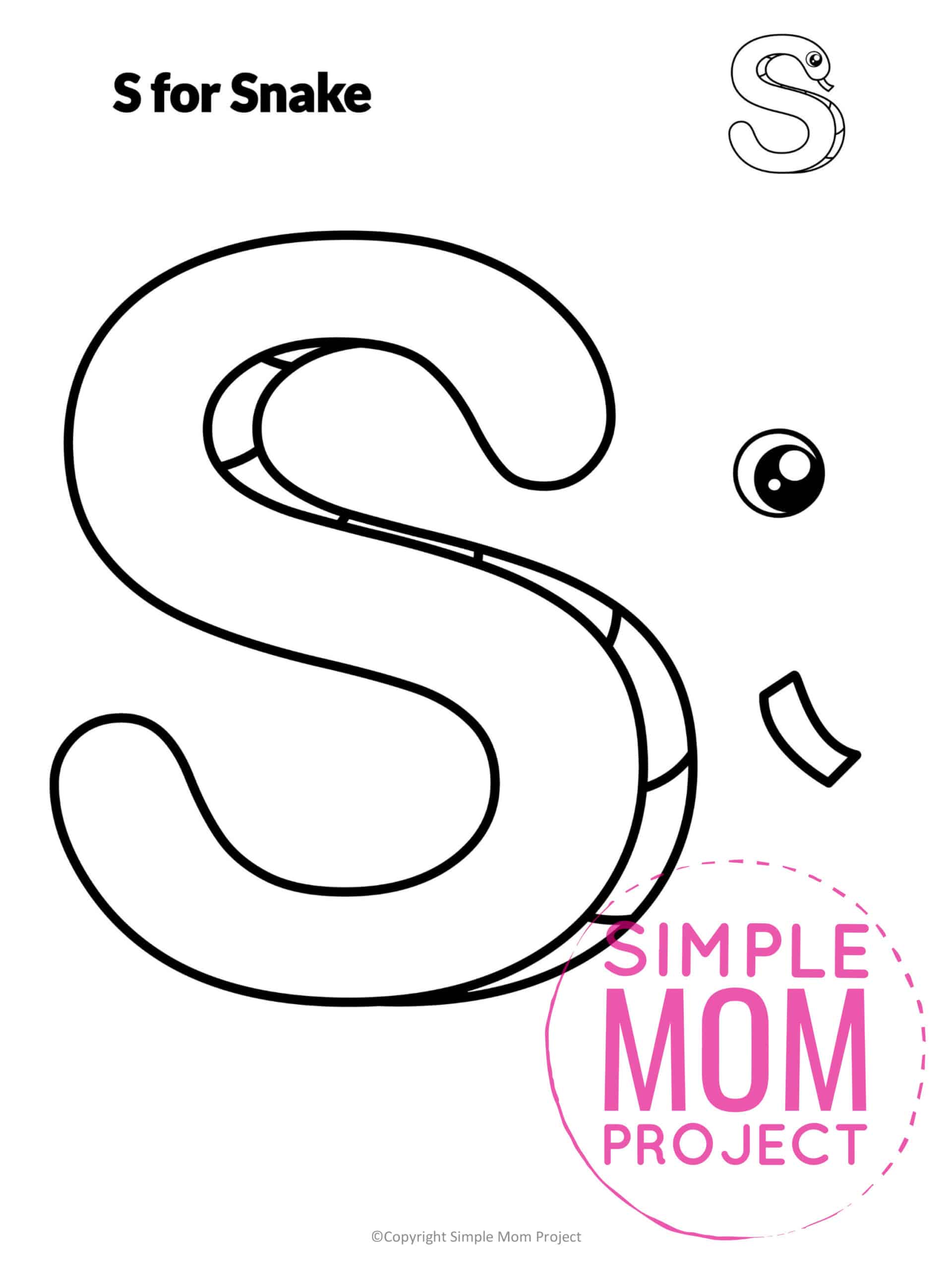 S is for Snake Printable Craft Snake Letter S Craft for Kids, preschoolers, toddlers and kindergartners