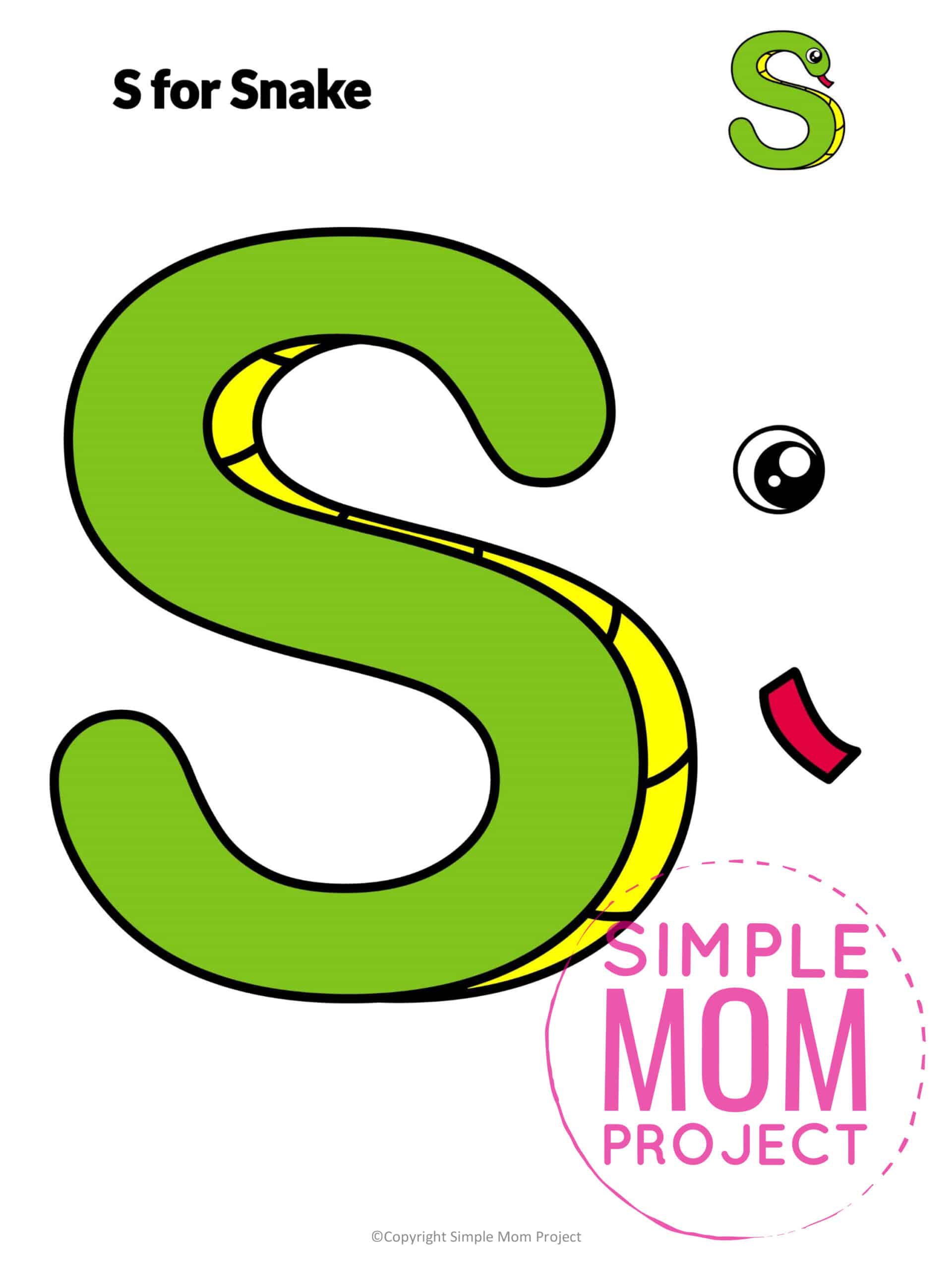 S is for Snake Printable Craft Snake Letter S Craft for Kids, preschoolers, toddlers and kindergartners