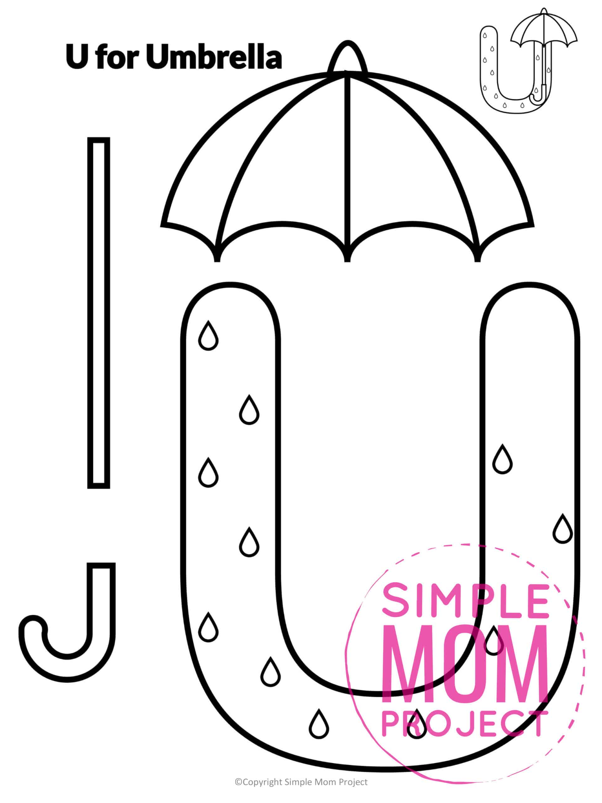 U is for Umbrella Printable Craft Umbrella Letter U Craft for Kids, preschoolers, toddlers and kindergartners