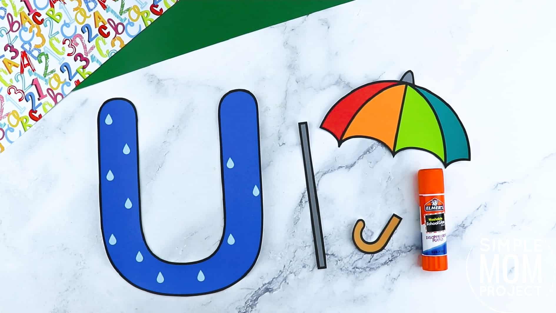 U is for Umbrella Printable Craft Umbrella Letter U Craft for Kids, preschoolers, toddlers and kindergartners