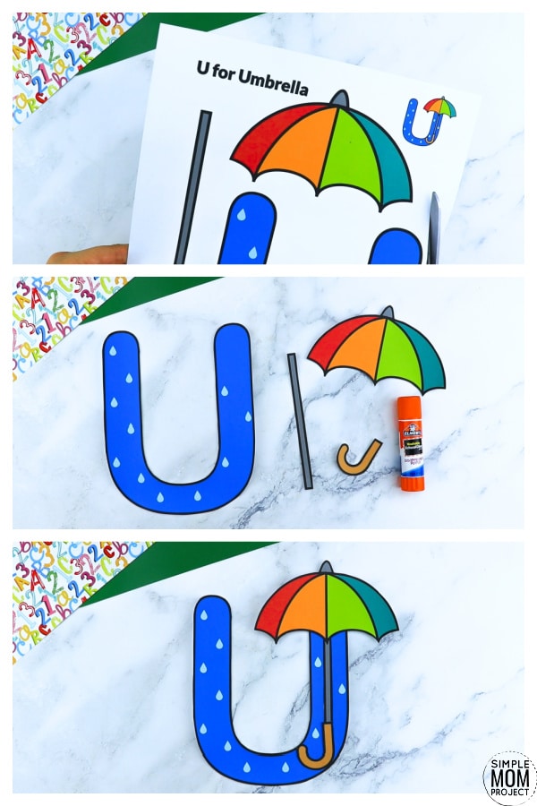 U is for Umbrella Printable Craft Umbrella Letter U Craft for Kids, preschoolers, toddlers and kindergartners