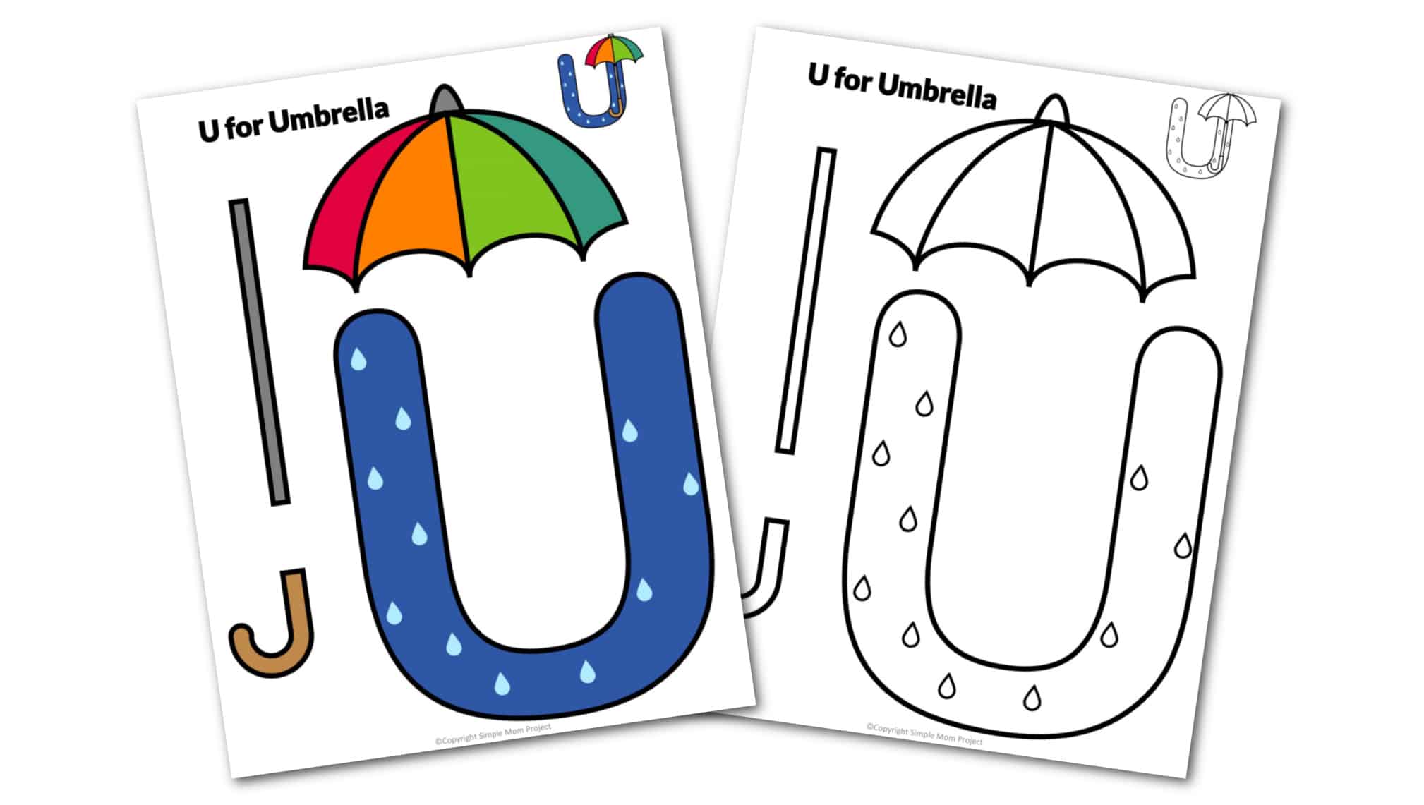 U is for Umbrella Printable Craft Umbrella Letter U Craft for Kids, preschoolers, toddlers and kindergartners