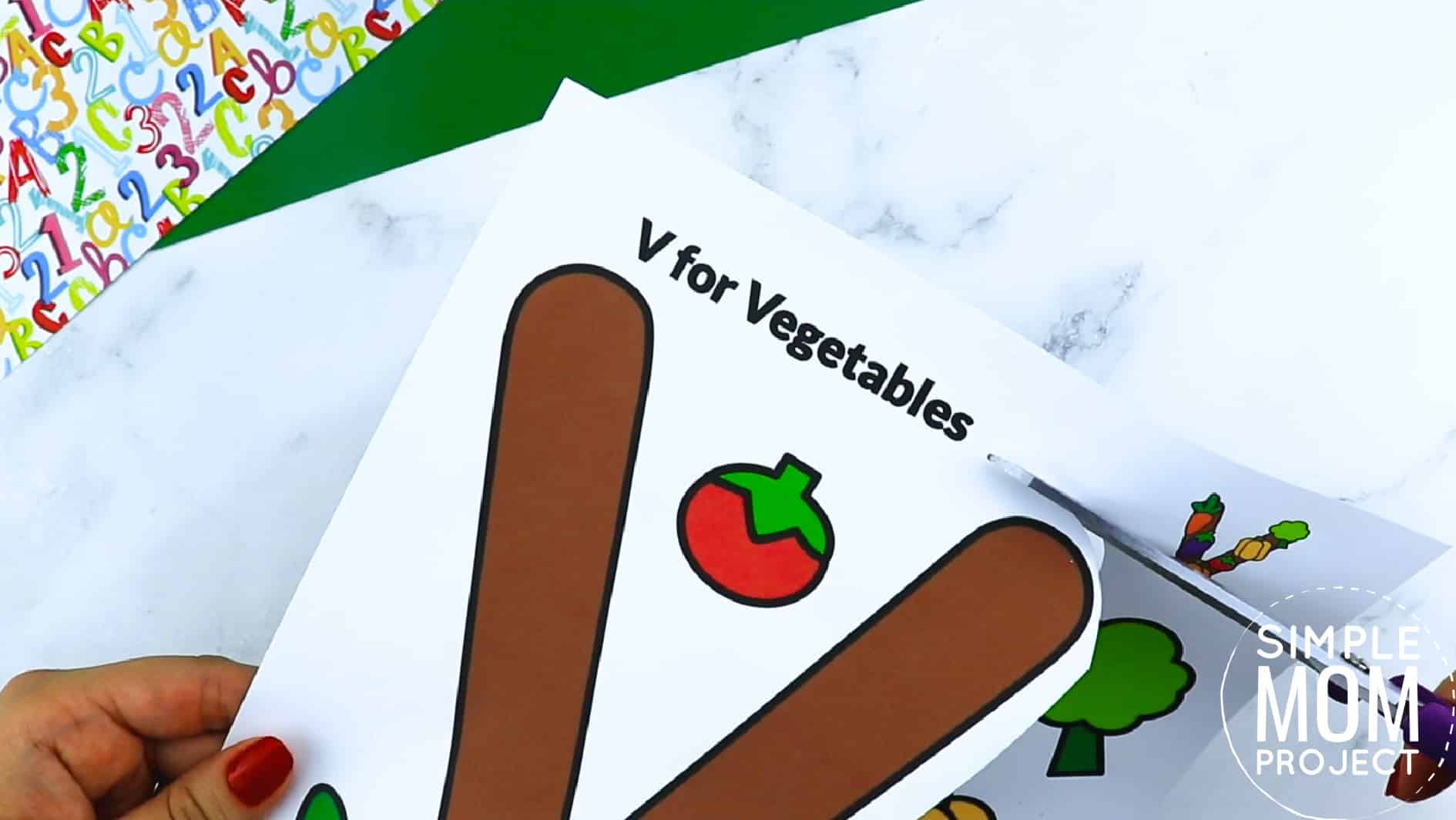 V is for Vegetables Printable Craft Vegetables Letter V Craft for Kids, preschoolers, toddlers and kindergartners