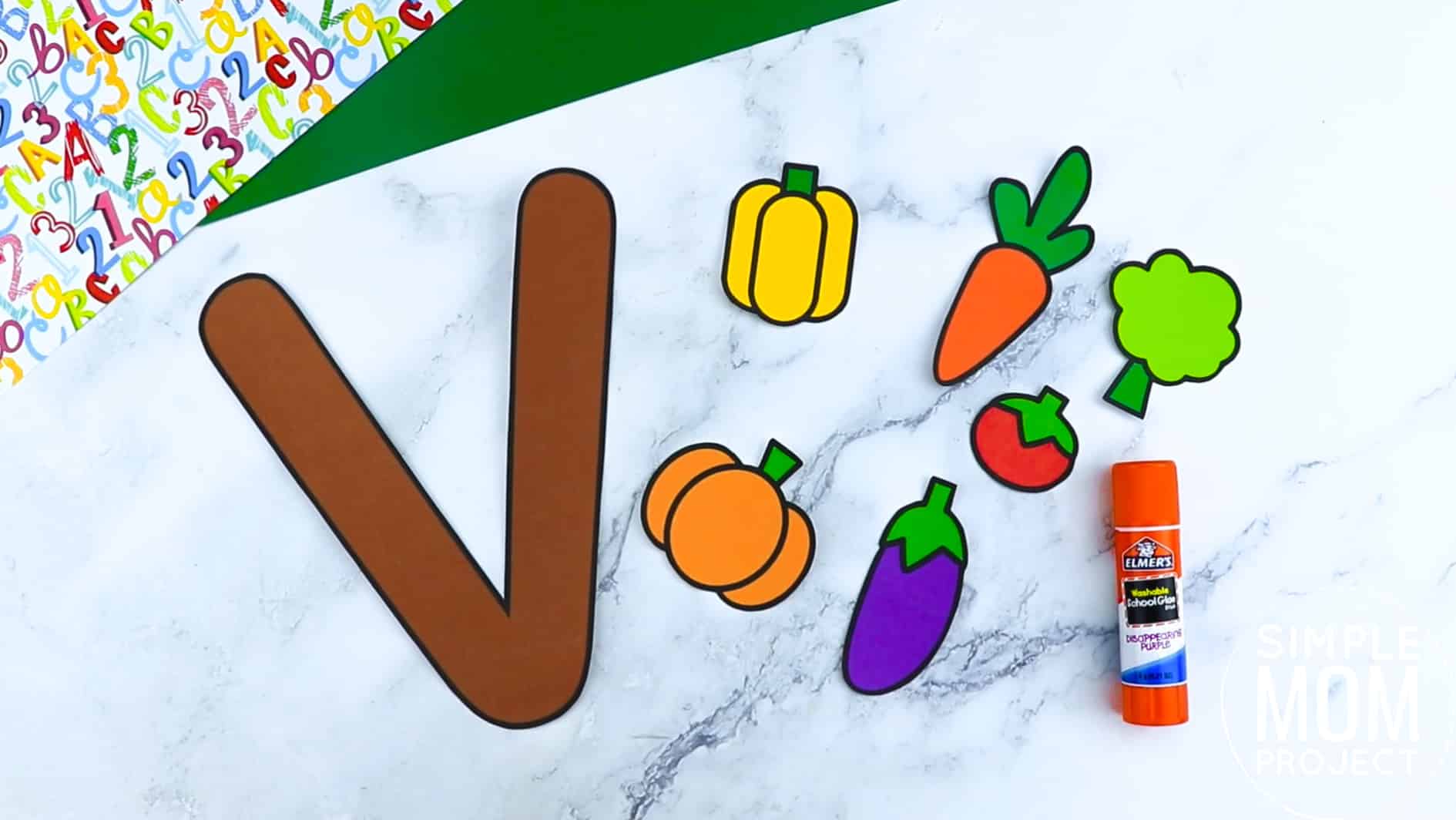 V is for Vegetables Printable Craft Vegetables Letter V Craft for Kids, preschoolers, toddlers and kindergartners