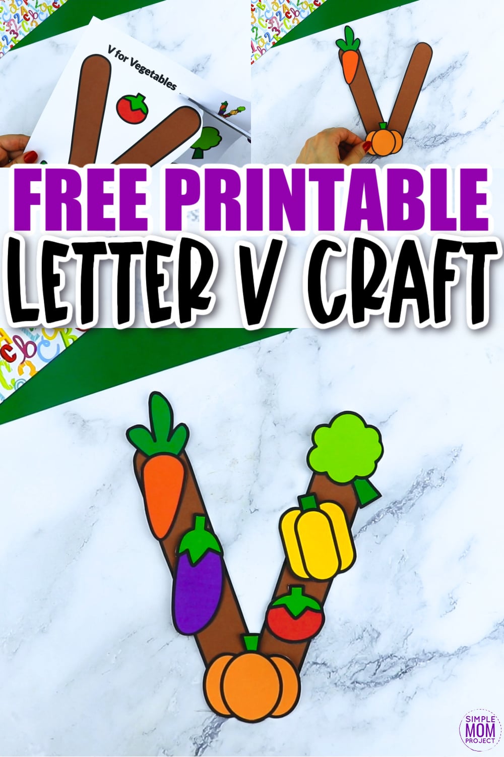 V is for Vegetables Printable Craft Vegetables Letter V Craft for Kids, preschoolers, toddlers and kindergartners