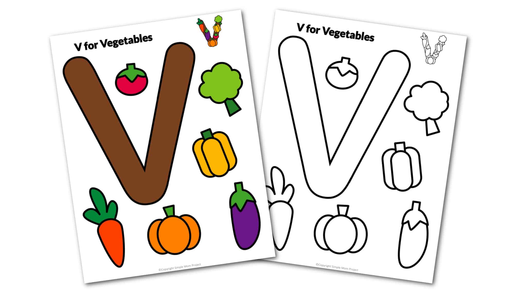V is for Vegetables Printable Craft Vegetables Letter V Craft for Kids, preschoolers, toddlers and kindergartners