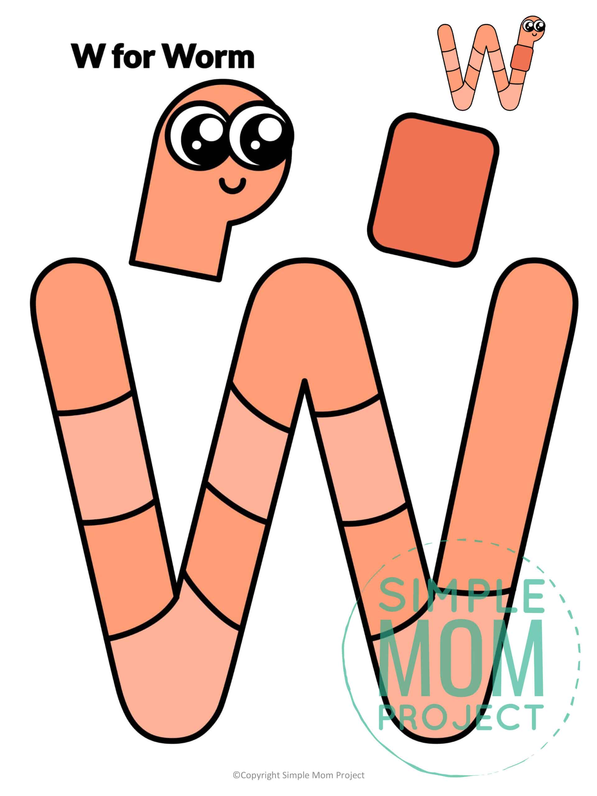 W is for Worm Free Printable Craft Worm Letter W Craft for Kids, preschoolers, toddlers and kindergartner
