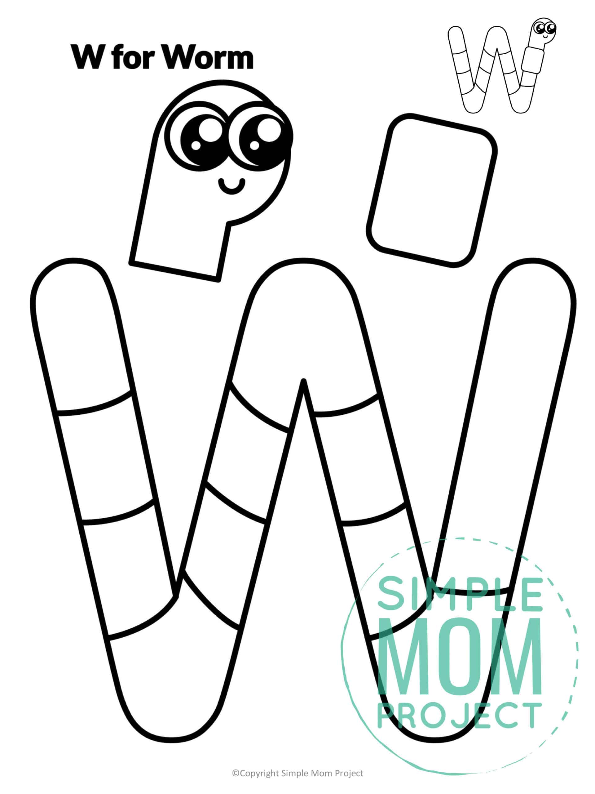 W is for Worm Free Printable Craft Worm Letter W Craft for Kids, preschoolers, toddlers and kindergartner
