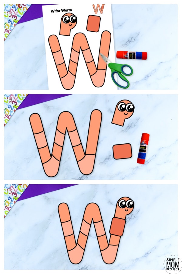 W is for Worm Free Printable Craft Worm Letter W Craft for Kids, preschoolers, toddlers and kindergartner