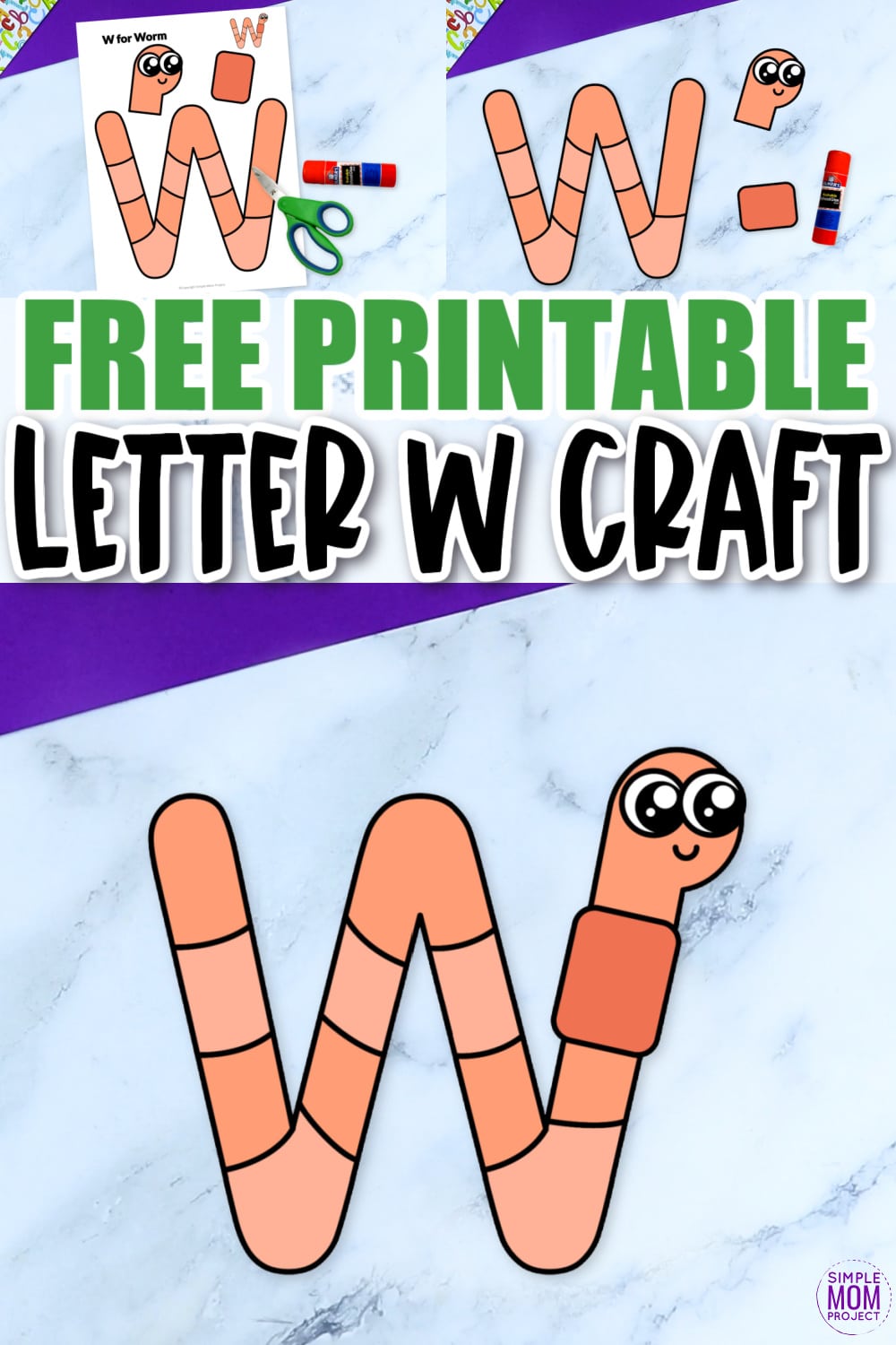 Are you looking for a fun and creative way to teach the alphabet uppercase letter W? Use this fun preschool free printable letter W is for worm learning craft activities. Grab other things that start with the letter W, like a walrus whale or wolf toy as you make this easy letter W craft. Your kindergarten students will also love making this fun printable letter W is for worm craft.