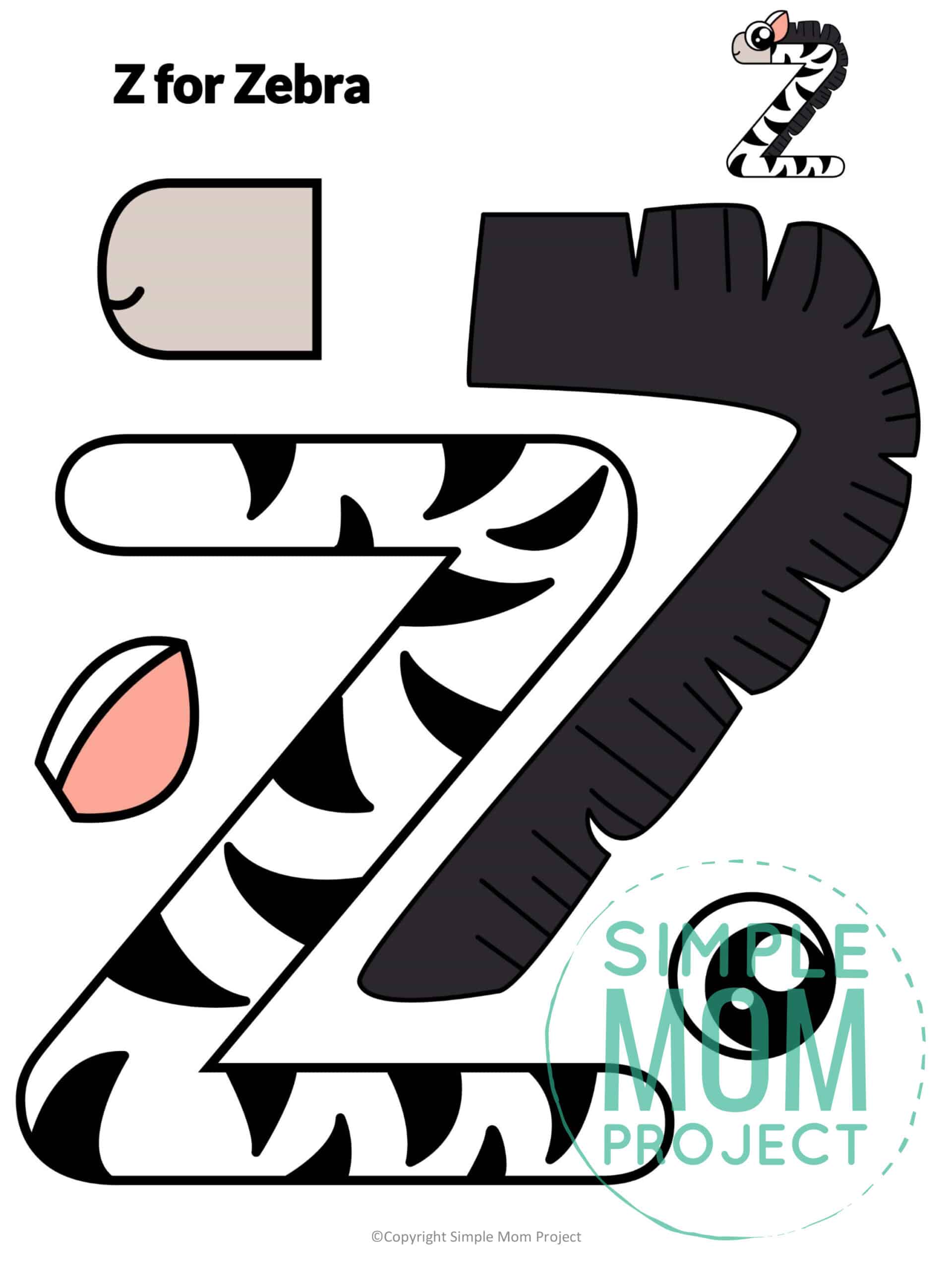 Z is for Zebra Printable Craft Zebra Letter Z Craft for Kids, preschoolers, toddlers and kindergartners