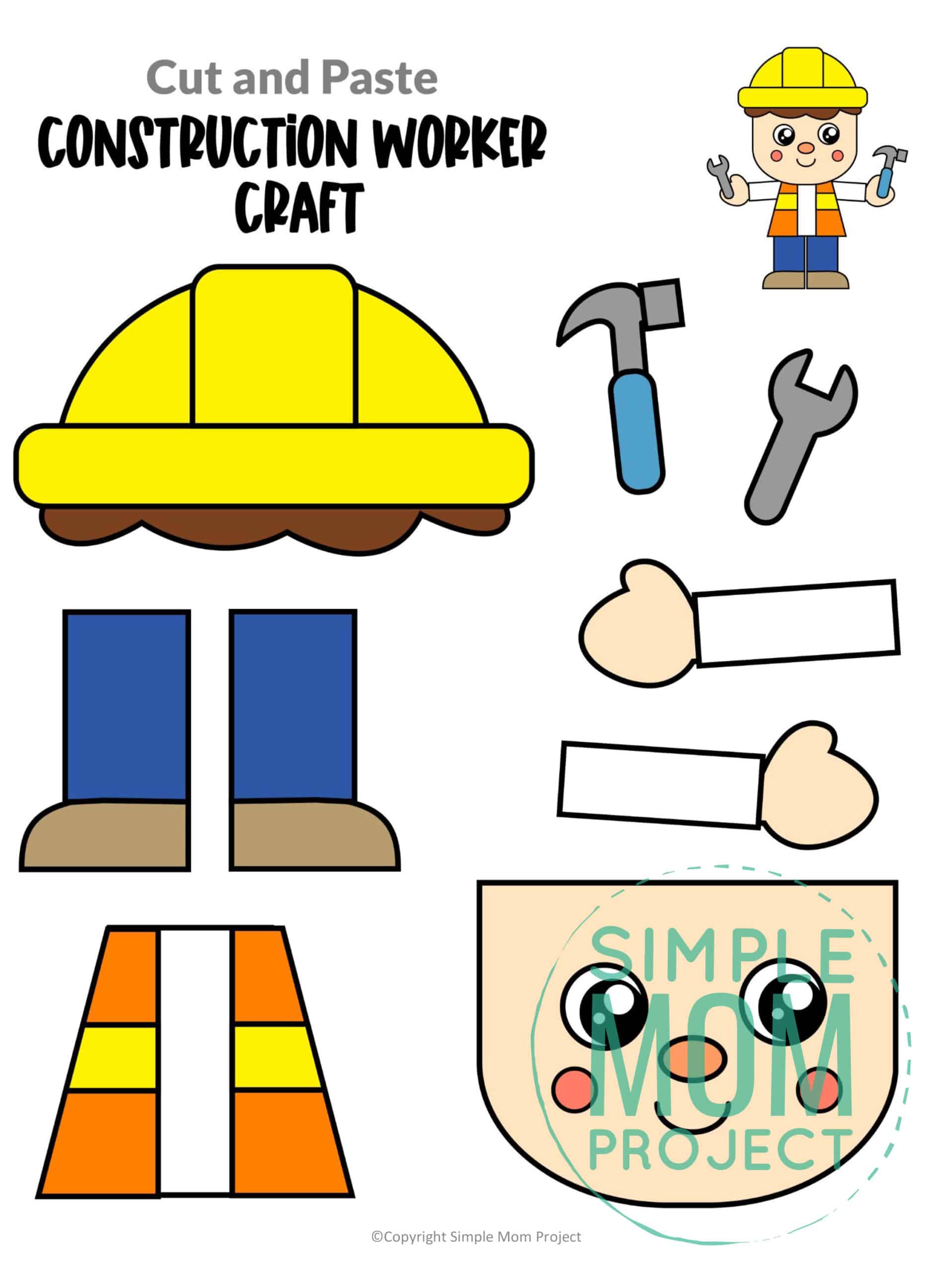 Free printable construction worker community helper for kids, preschoolers, toddlers and kindergartners