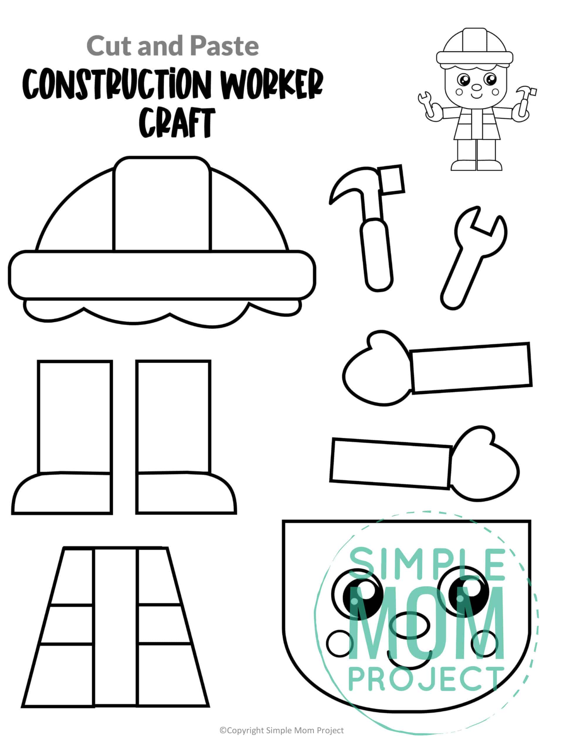Free printable construction worker community helper for kids, preschoolers, toddlers and kindergartners