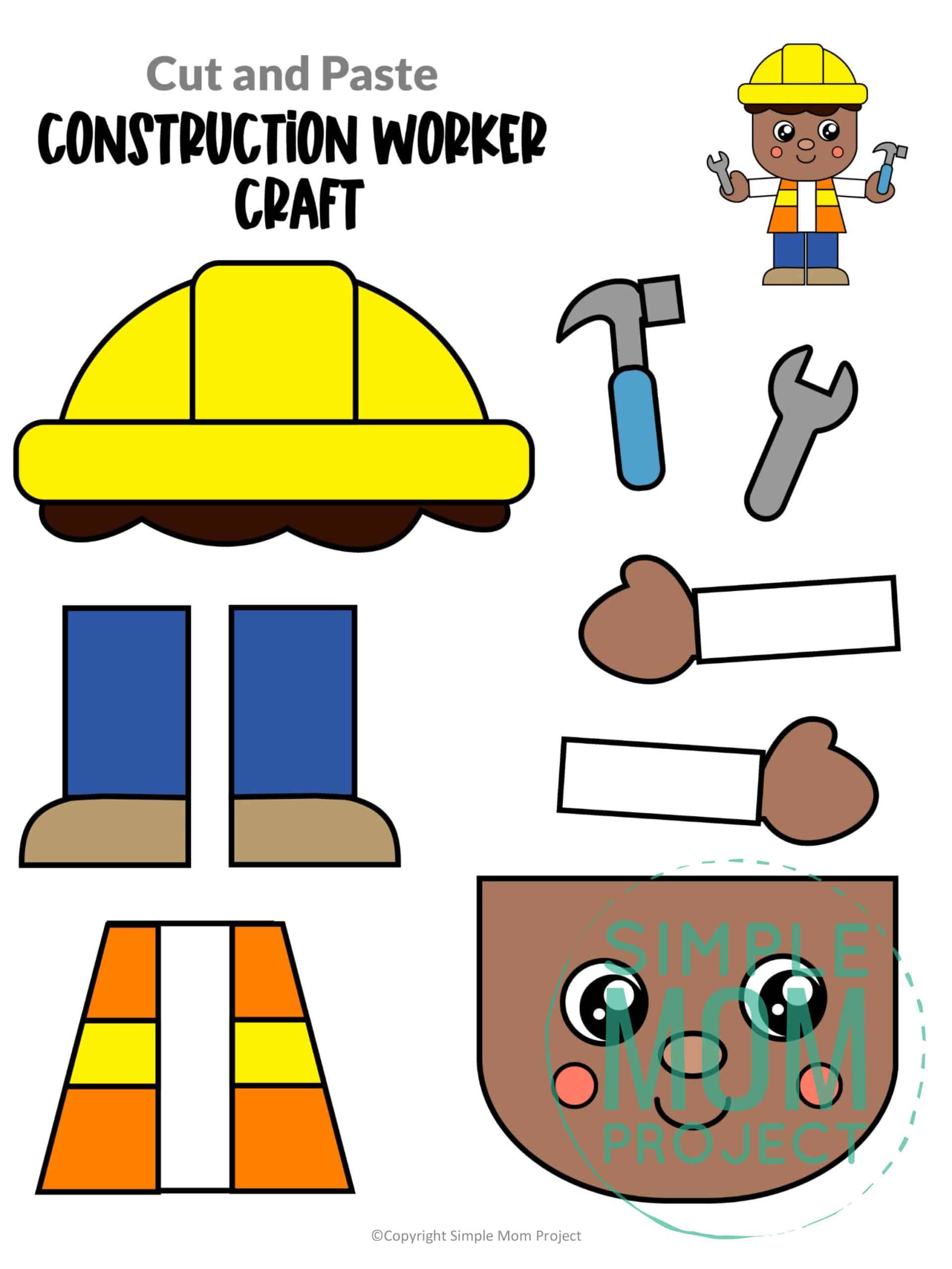 Free printable construction worker community helper for kids, preschoolers, toddlers and kindergartners