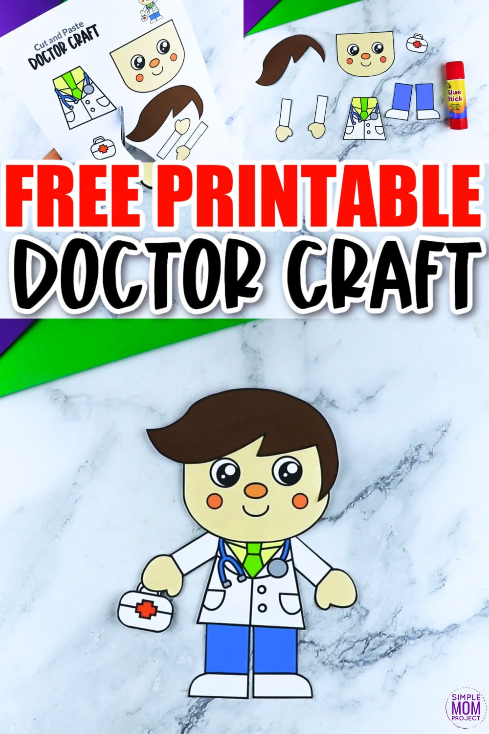 Do you kids love to pretend to be a doctor with a stethoscope, diy doctor set, or a first aid kit? Well this printable doctor craft is perfect for any preschool, toddler, or kindergarten age kids. After printing, get your art bag out with all the tools like glue and scissors and put this fun printable doctor set together with your little ones! Click and download this easy printable doctor craft today!