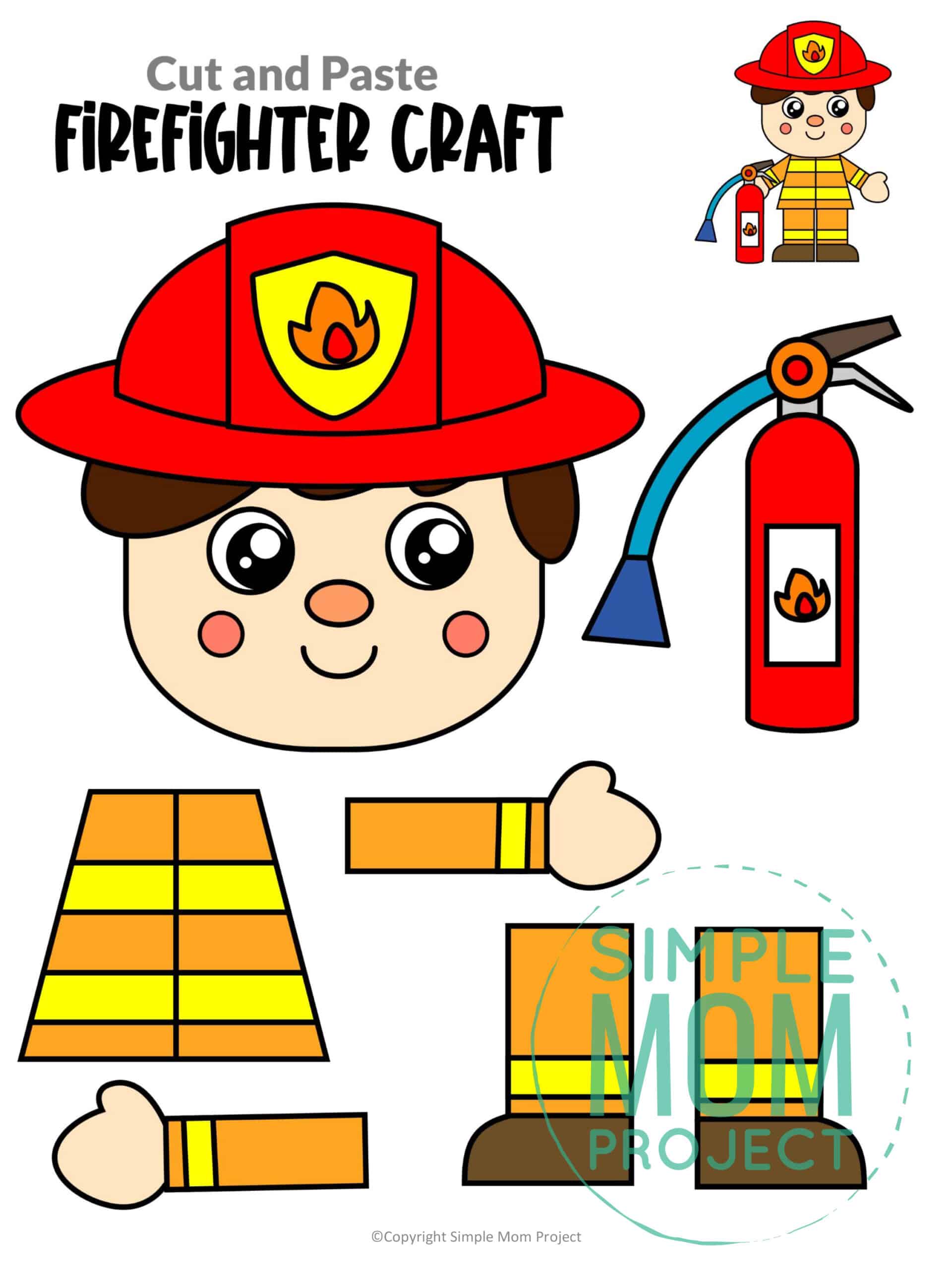 Free printable fire fighter craft community helper for kids, preschoolers, toddlers and kindergartners