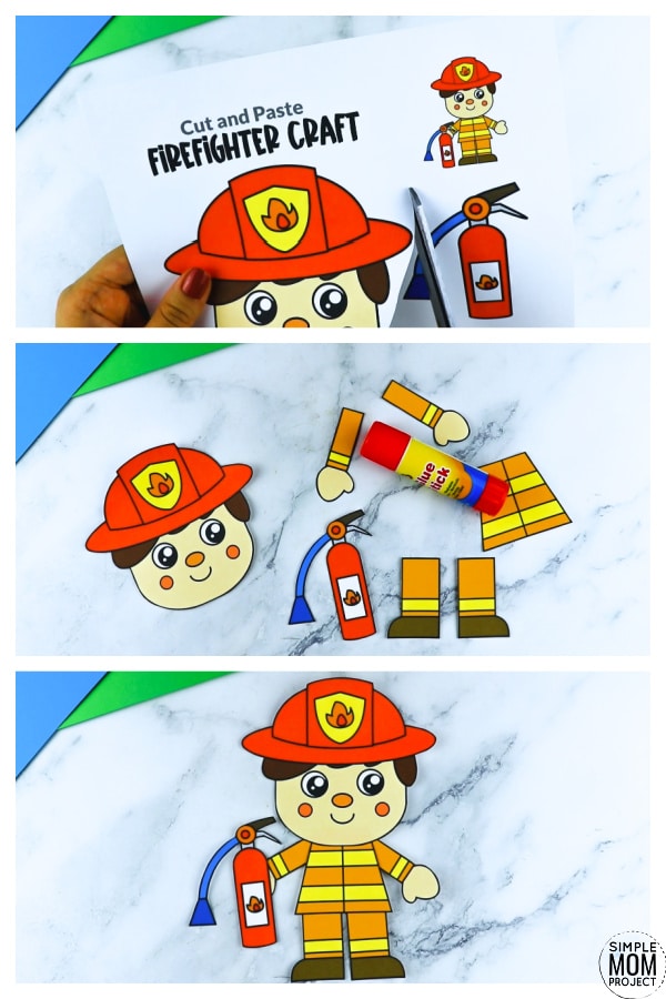 Free printable fire fighter craft community helper for kids, preschoolers, toddlers and kindergartners