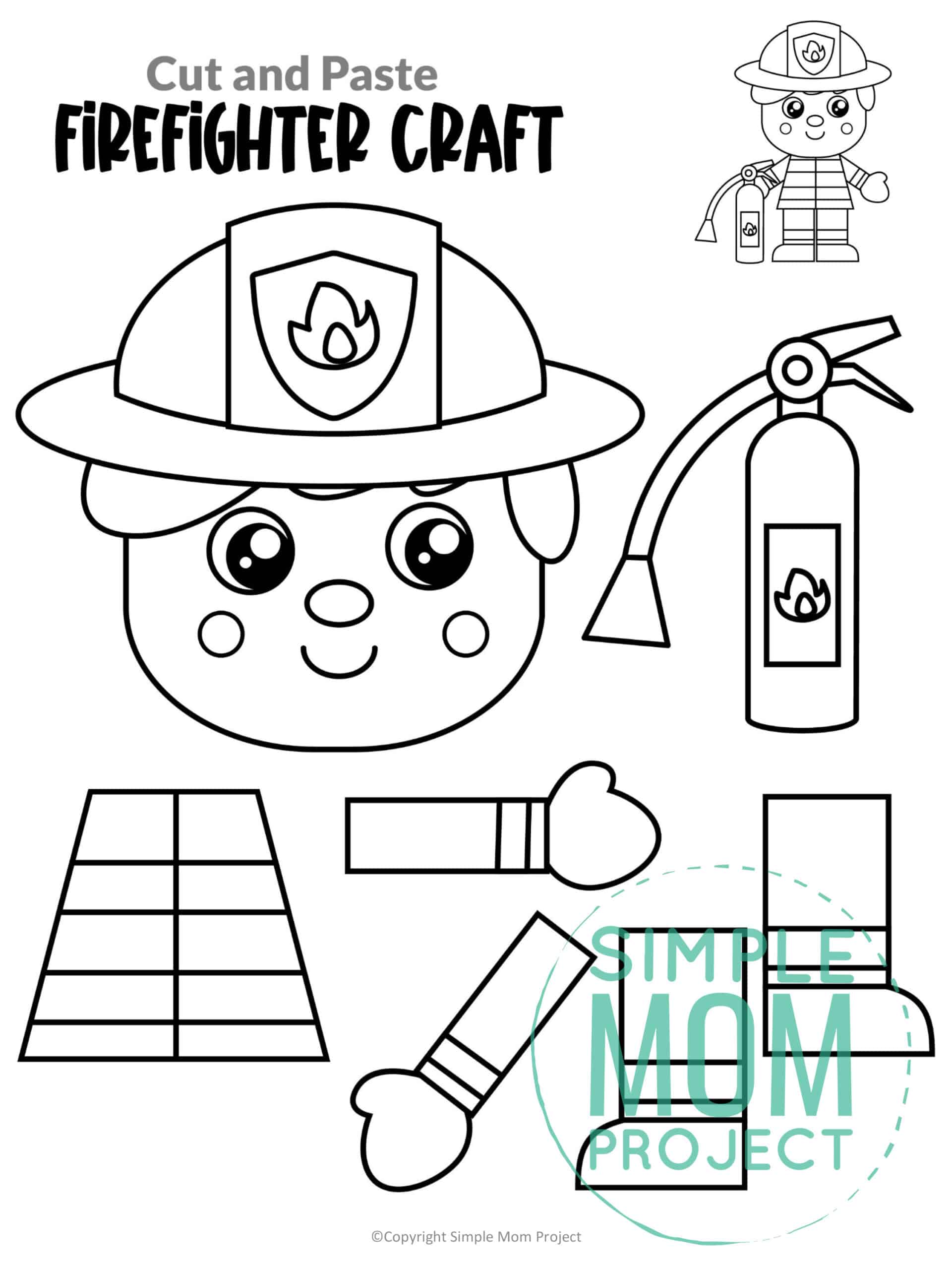 Free printable fire fighter craft community helper for kids, preschoolers, toddlers and kindergartners