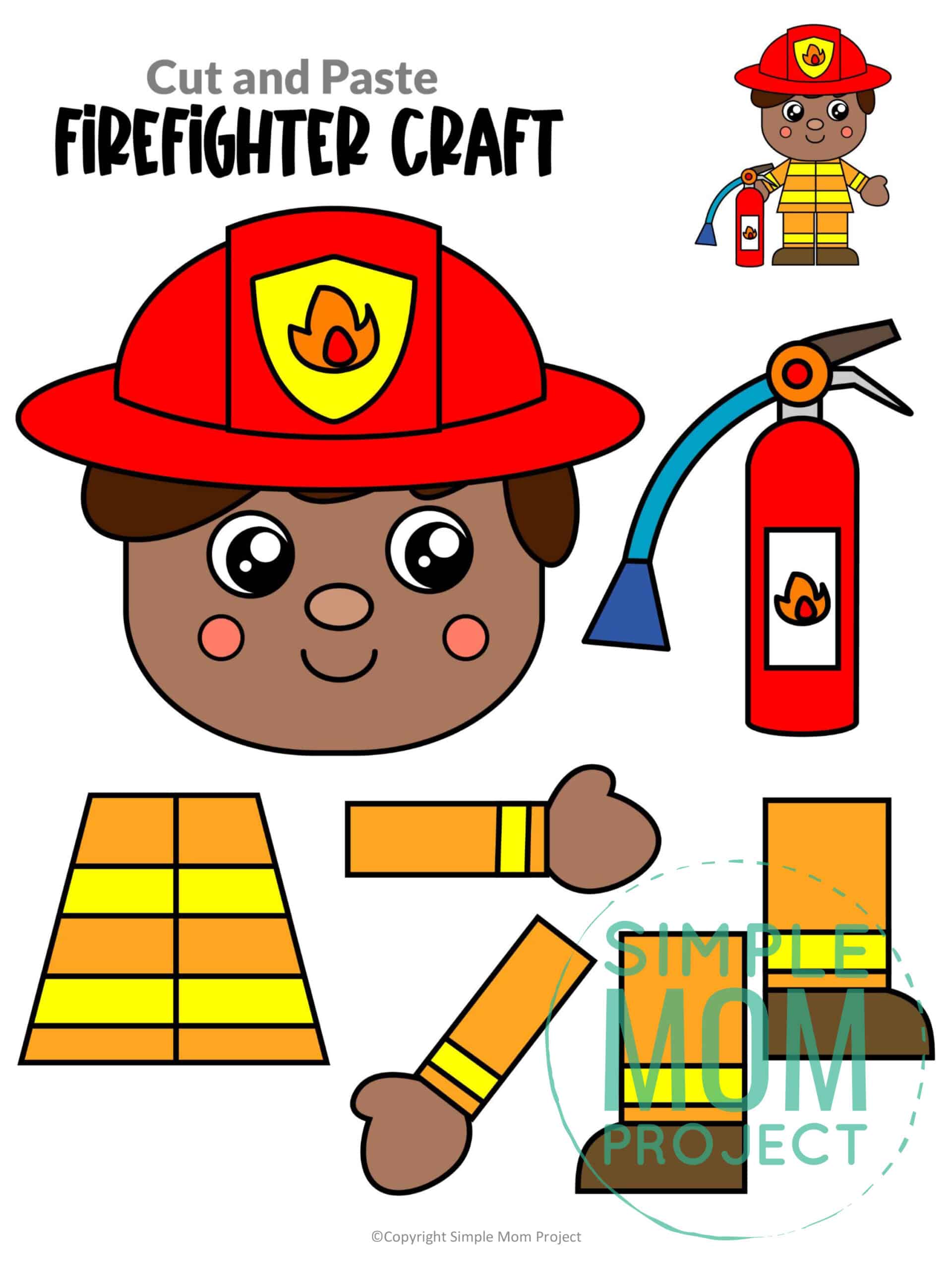 Free printable fire fighter craft community helper for kids, preschoolers, toddlers and kindergartners