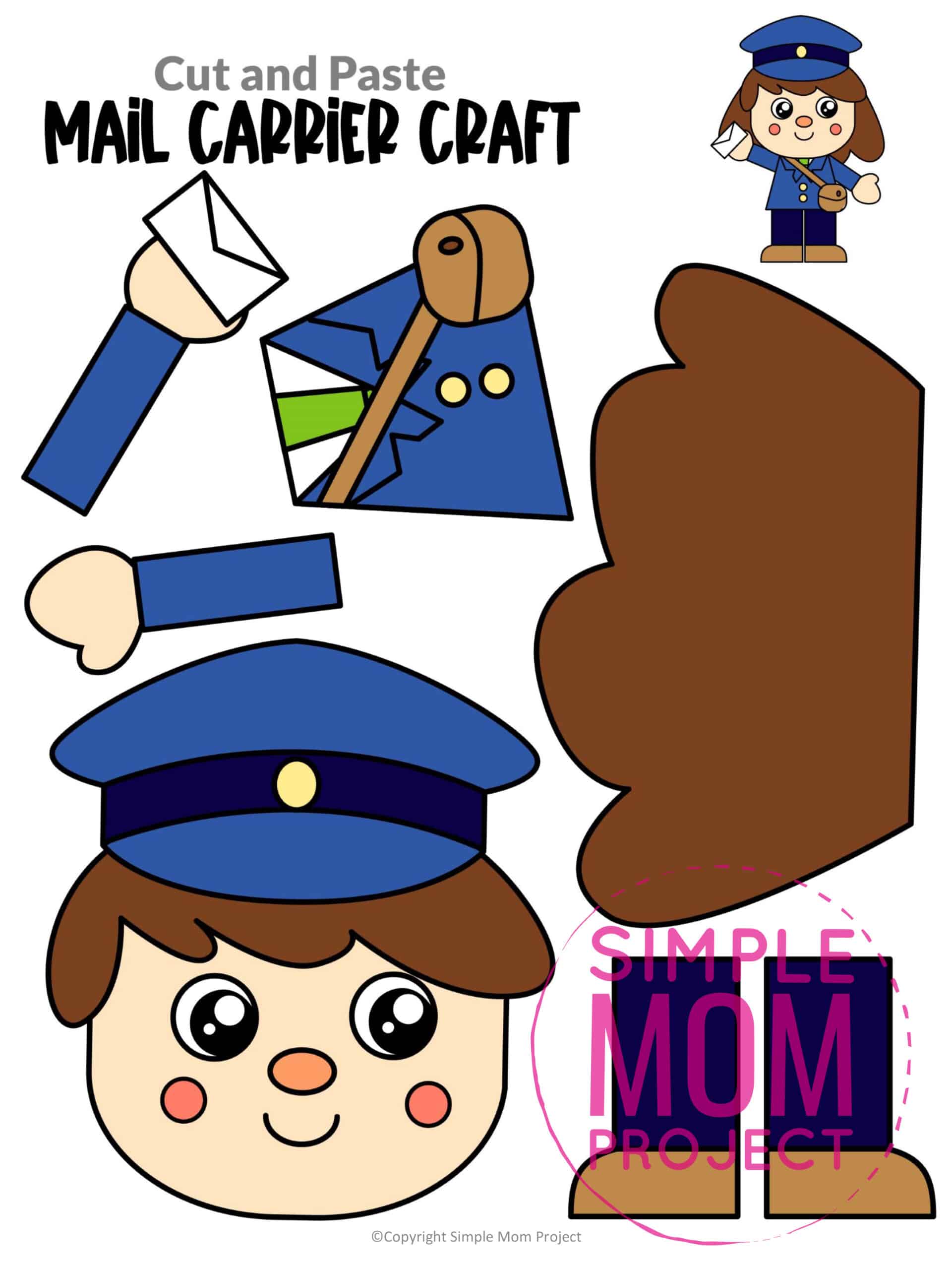 Free printable mail carrier craft community helper for kids, preschoolers, toddlers and kindergartners
